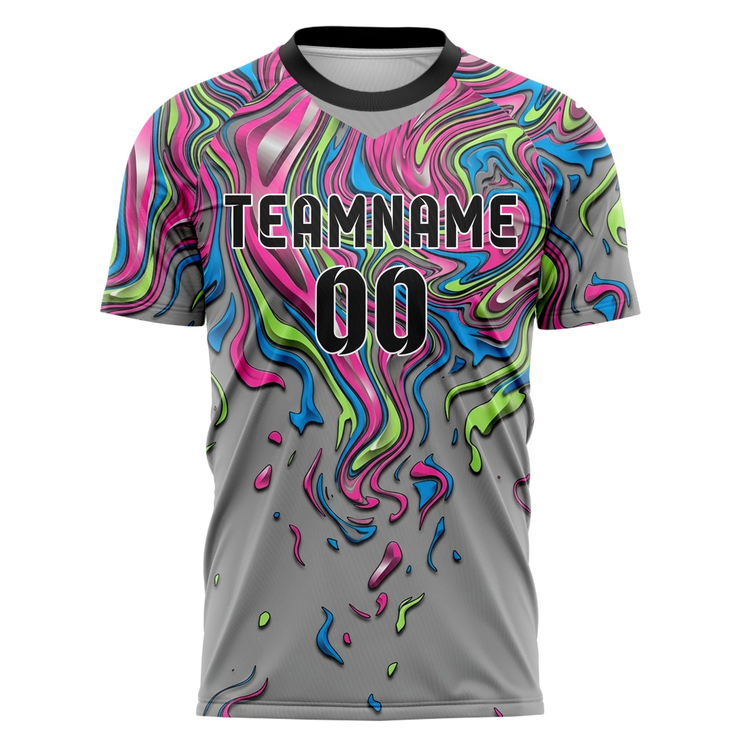 Grey Neon Multi Liquid Marble Pour Custom Soccer Jersey
