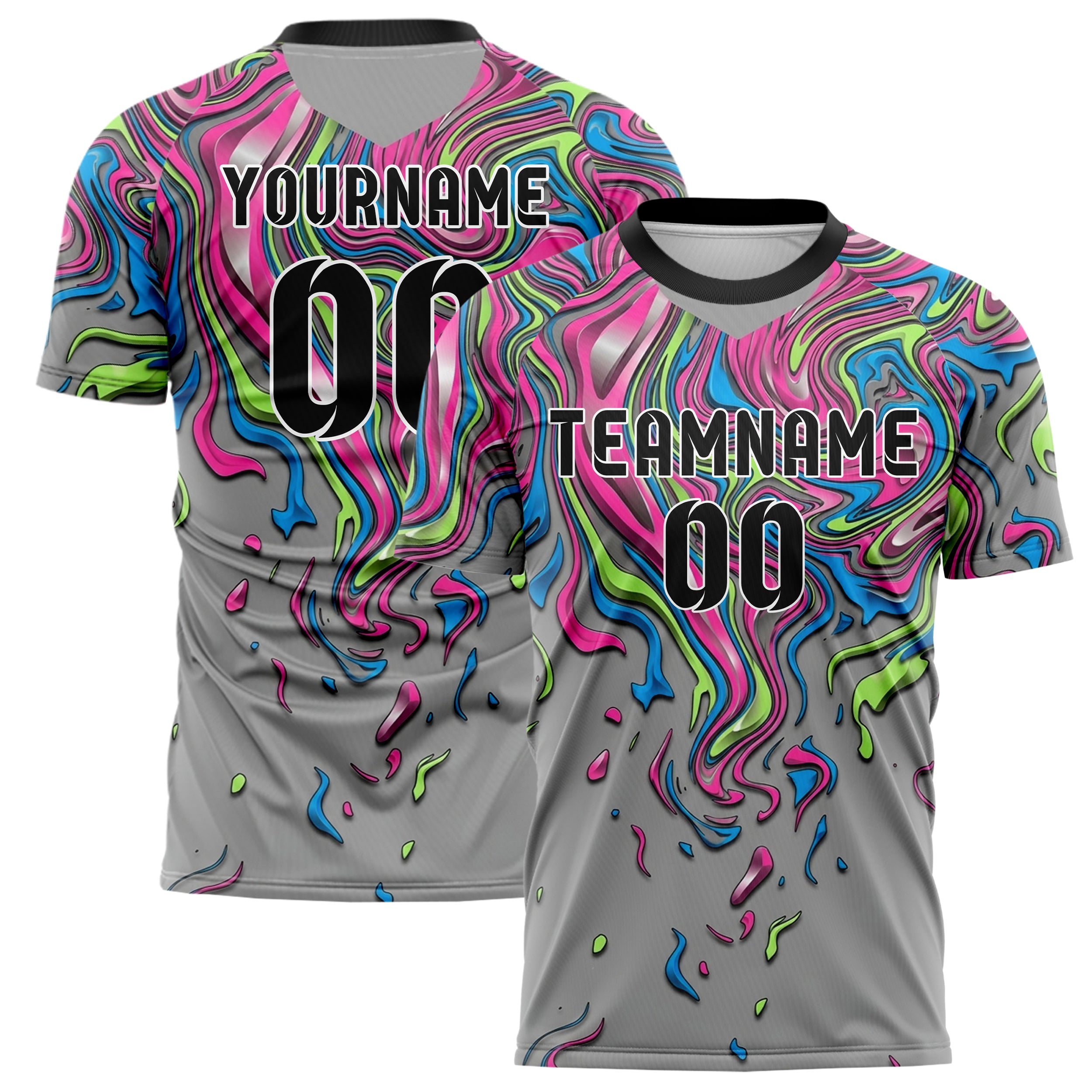 Grey Neon Multi Liquid Marble Pour Custom Soccer Jersey