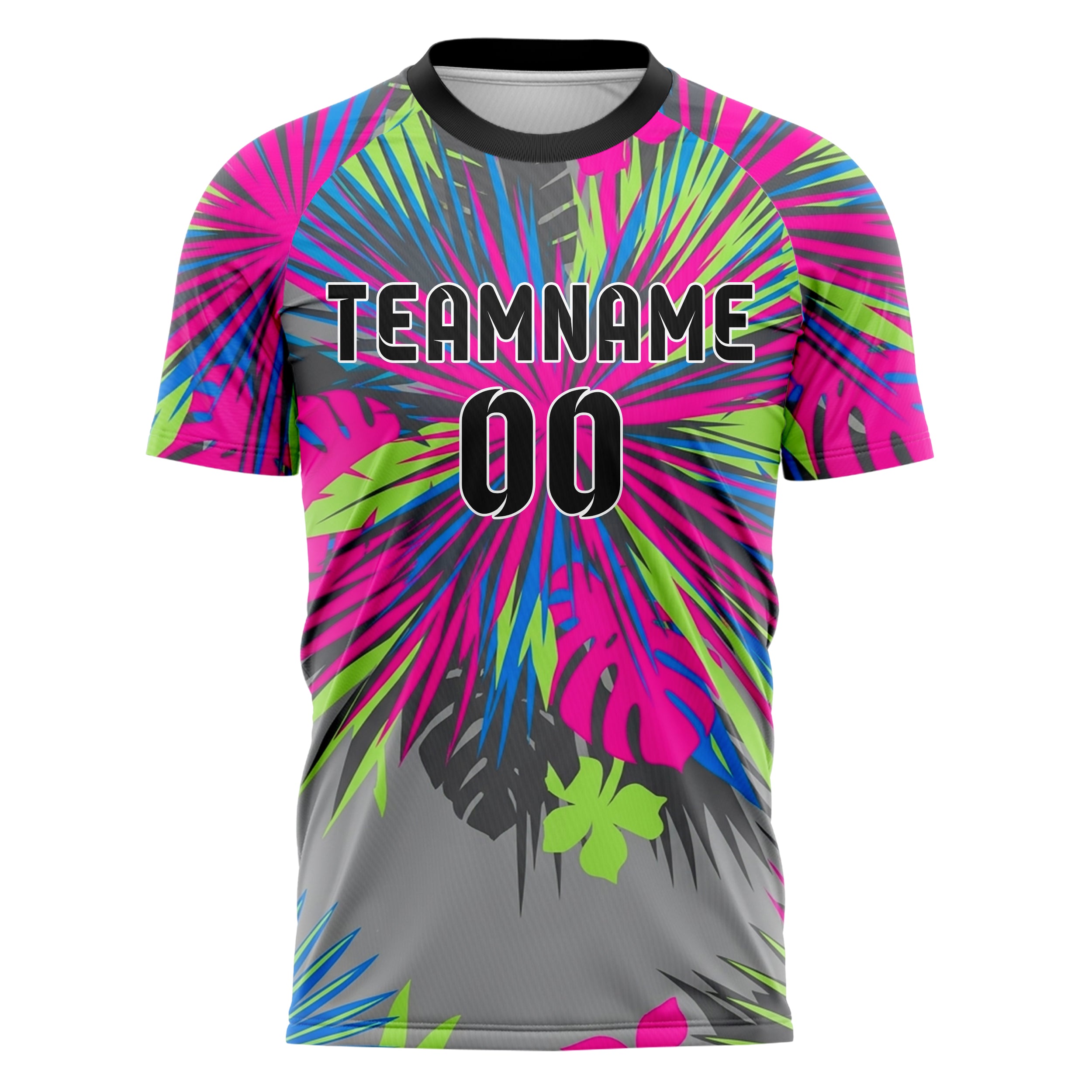 Grey Neon Multi Tropical Botanical Bold Custom Soccer Jersey