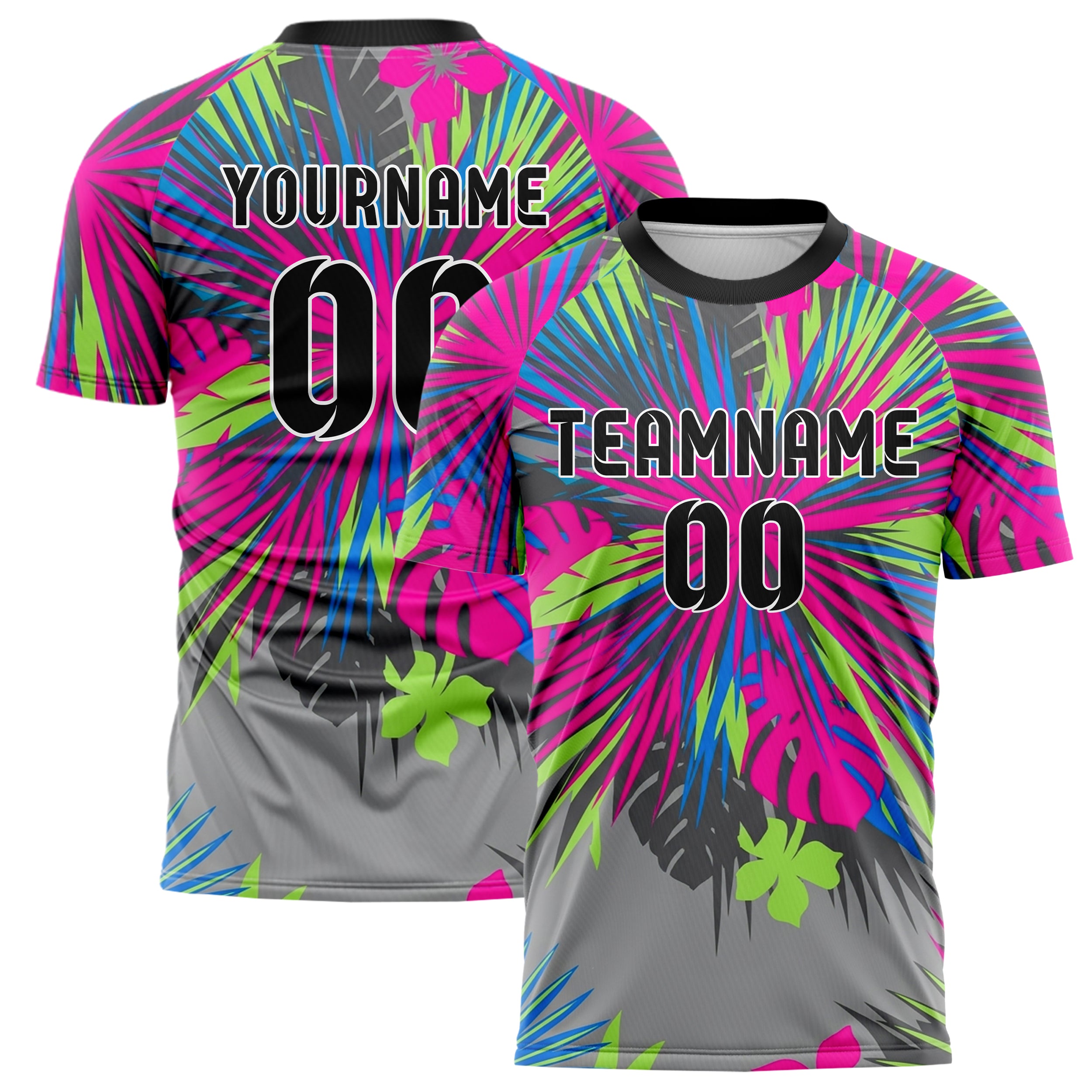 Grey Neon Multi Tropical Botanical Bold Custom Soccer Jersey