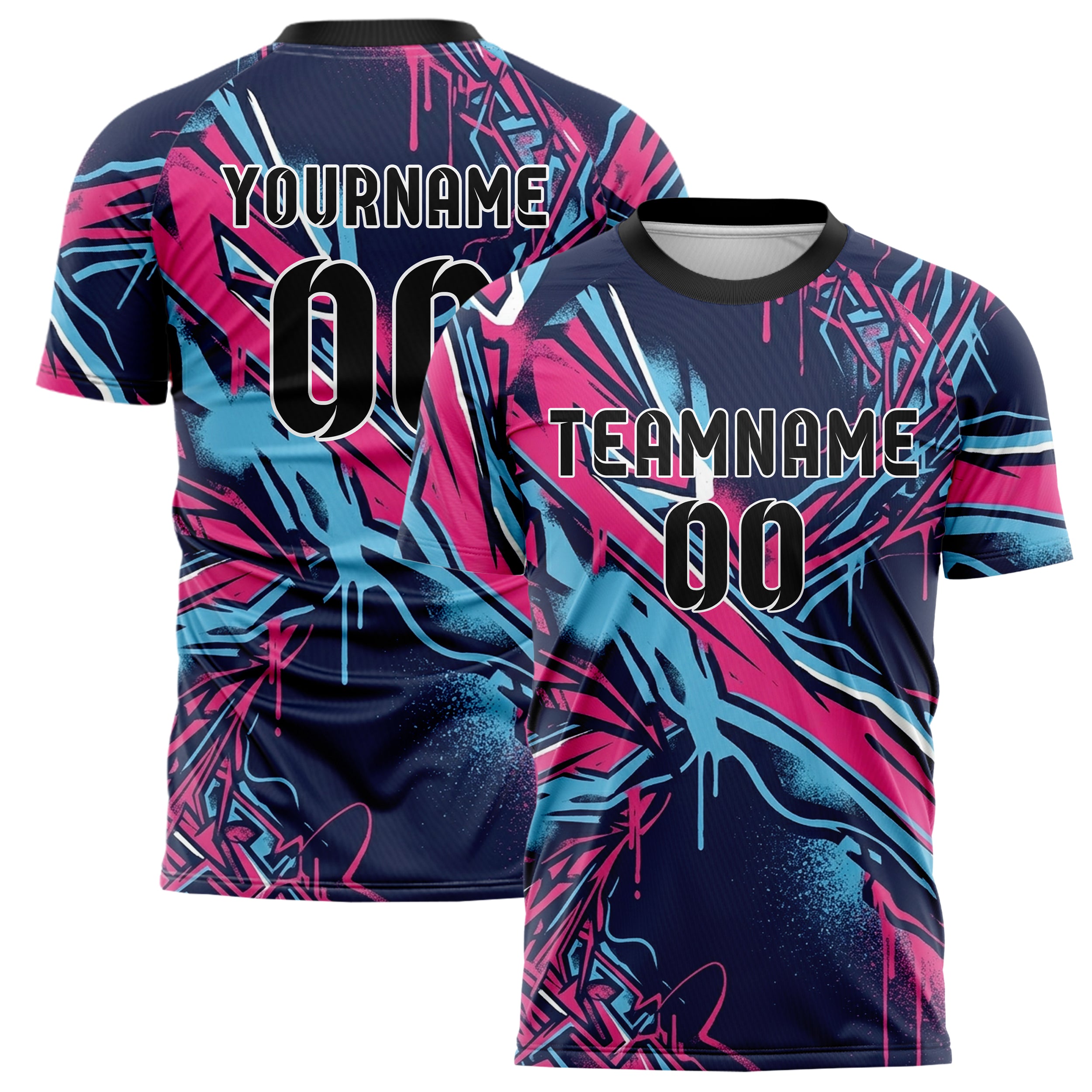 Navy Pink Sky Blue Urban Graffiti Explosion Custom Soccer Jersey