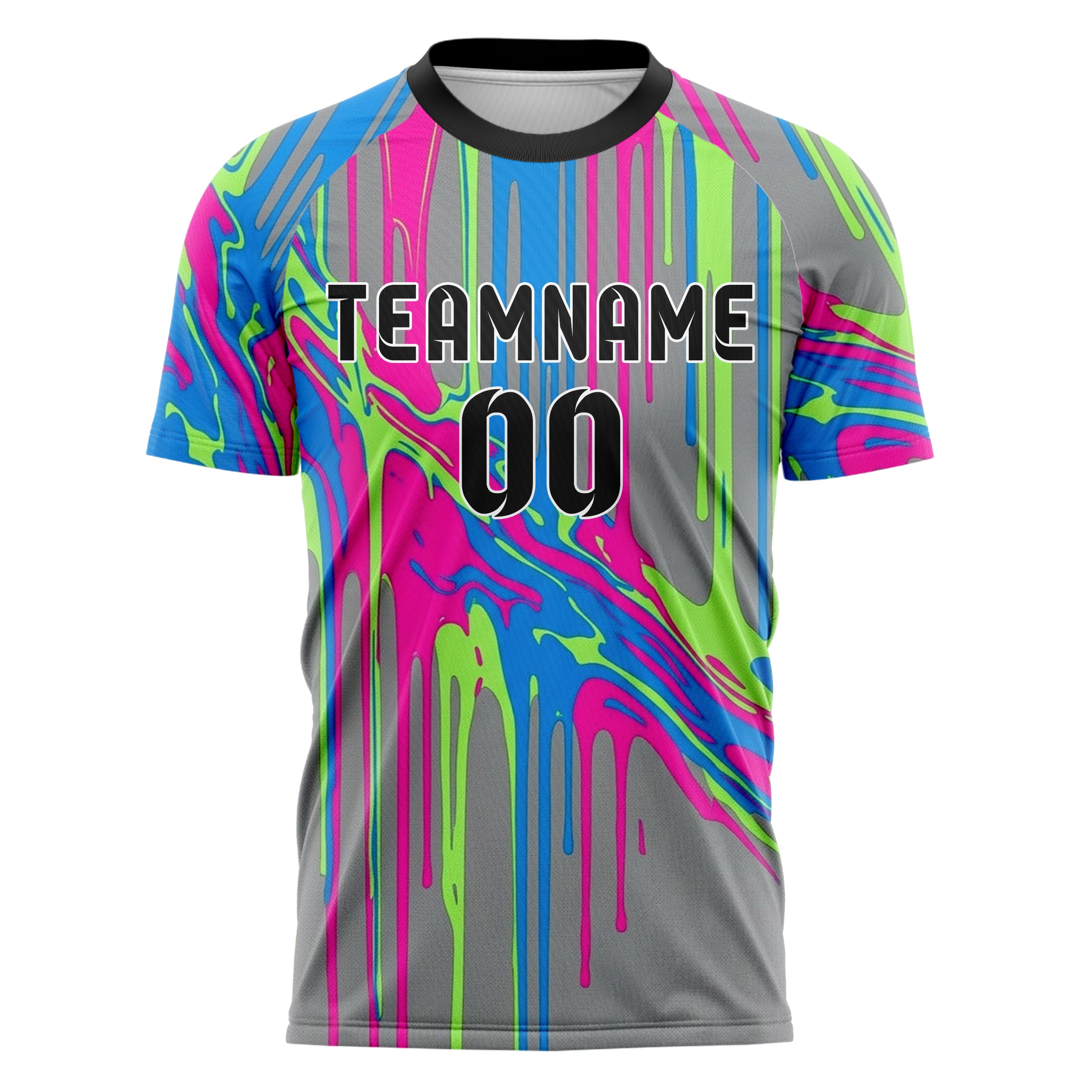 Grey Neon Multi Drip And Pour Abstract Custom Soccer Jersey