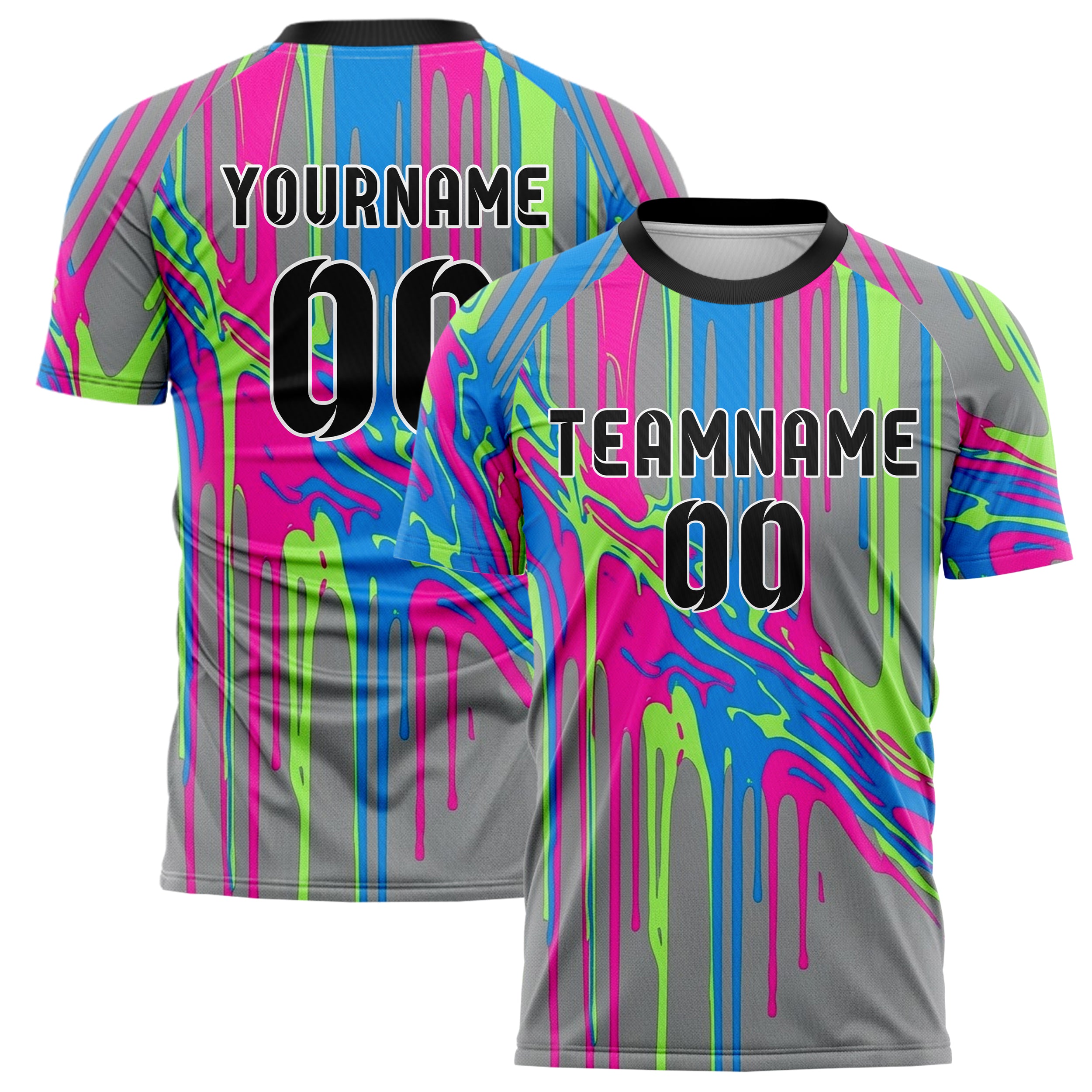 Grey Neon Multi Drip And Pour Abstract Custom Soccer Jersey
