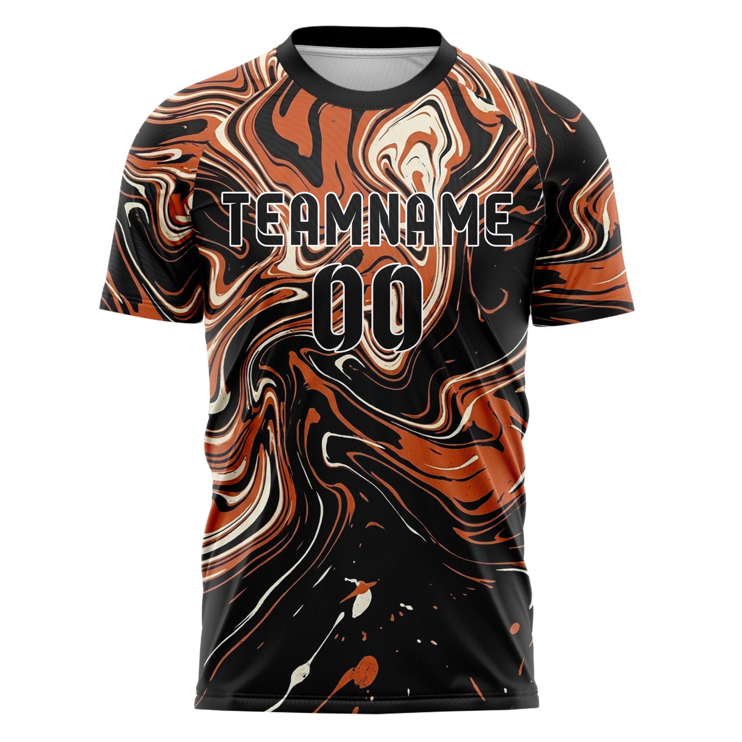 Black Orange Cream Liquid Marble Pour Custom Soccer Jersey