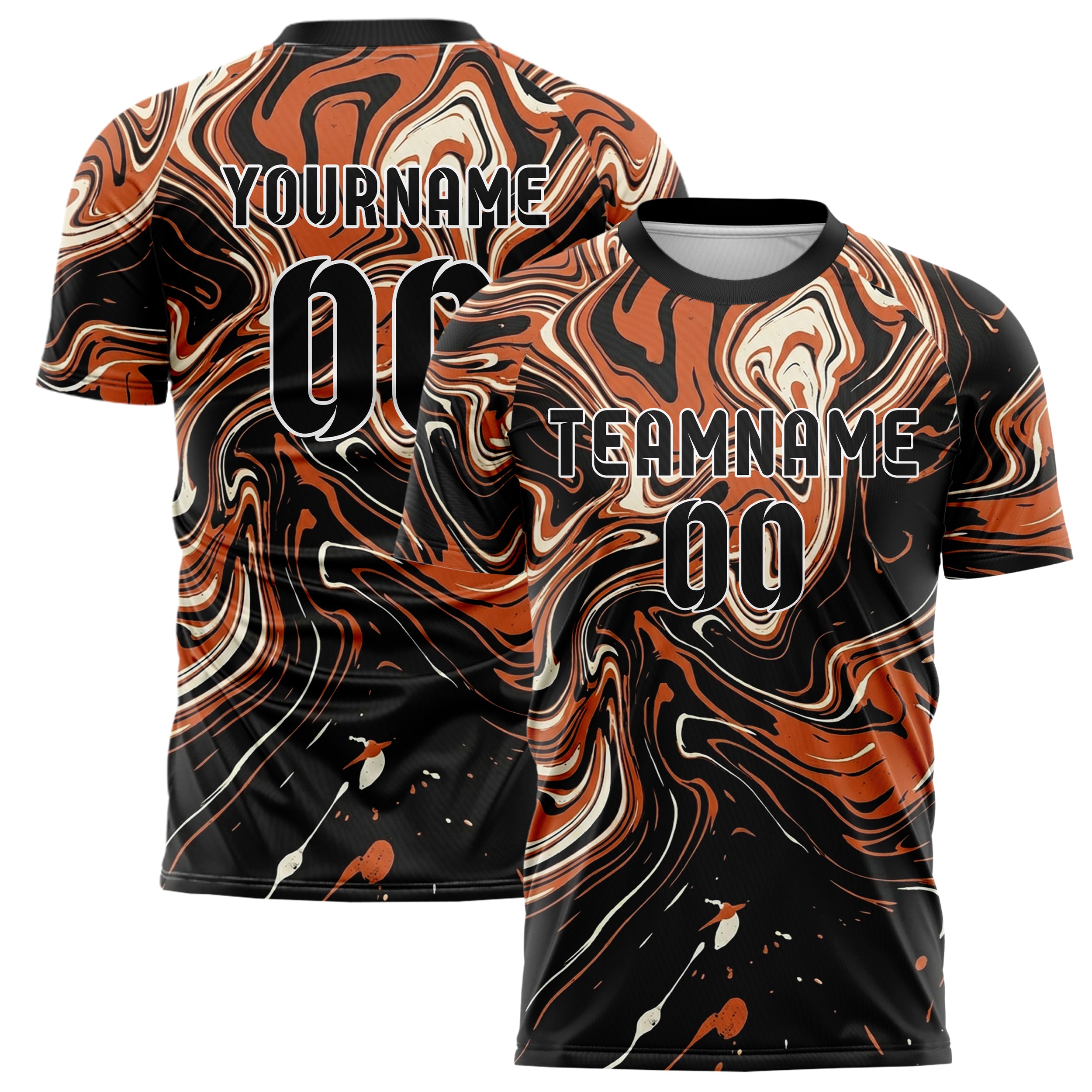 Black Orange Cream Liquid Marble Pour Custom Soccer Jersey