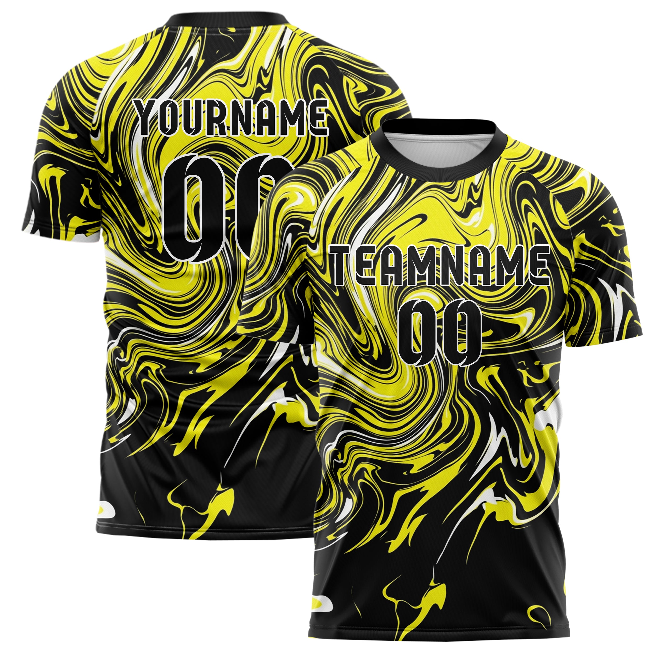 Black Yellow White Liquid Marble Pour Custom Soccer Jersey