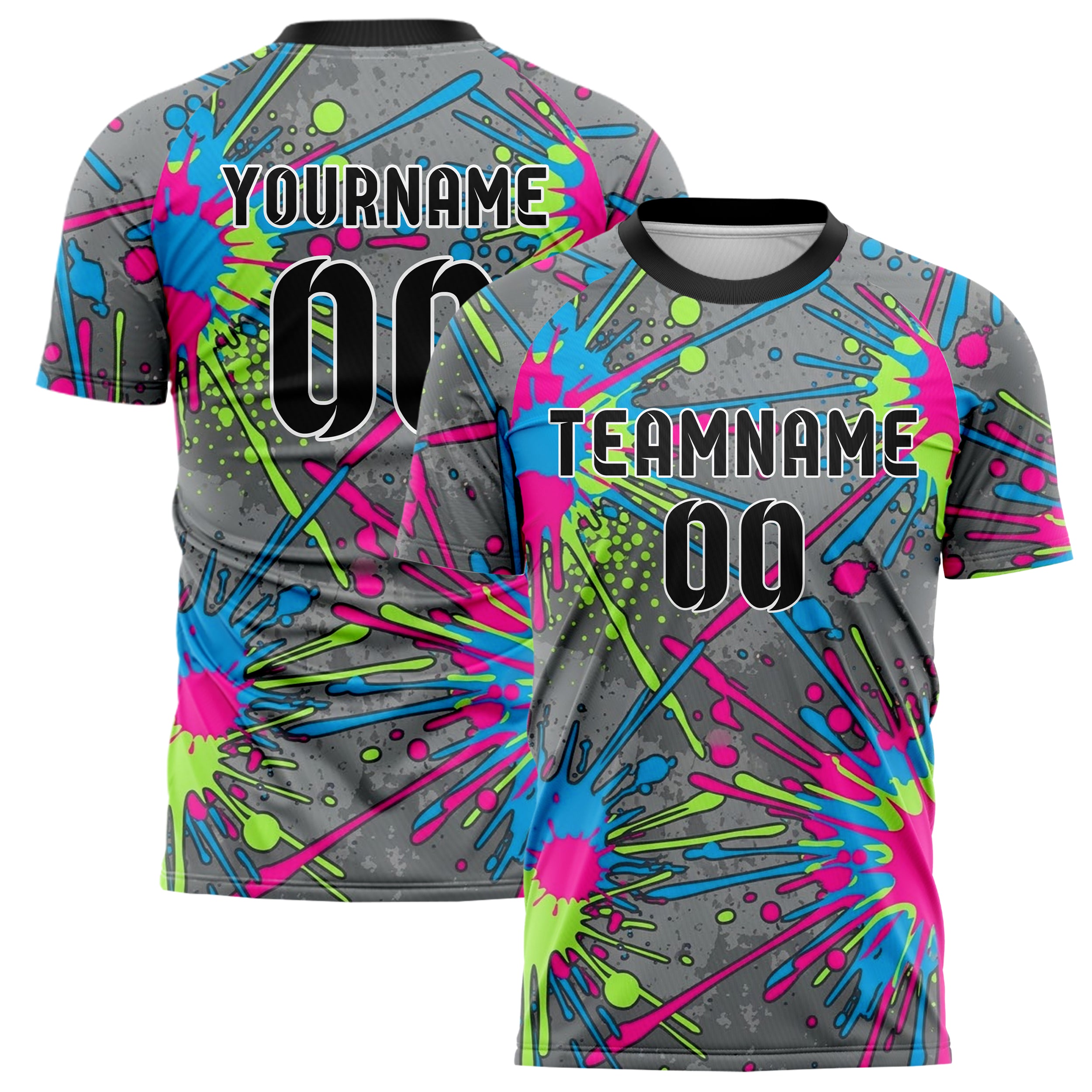 Grey Neon Multi Paint Splatter Bomb Custom Soccer Jersey