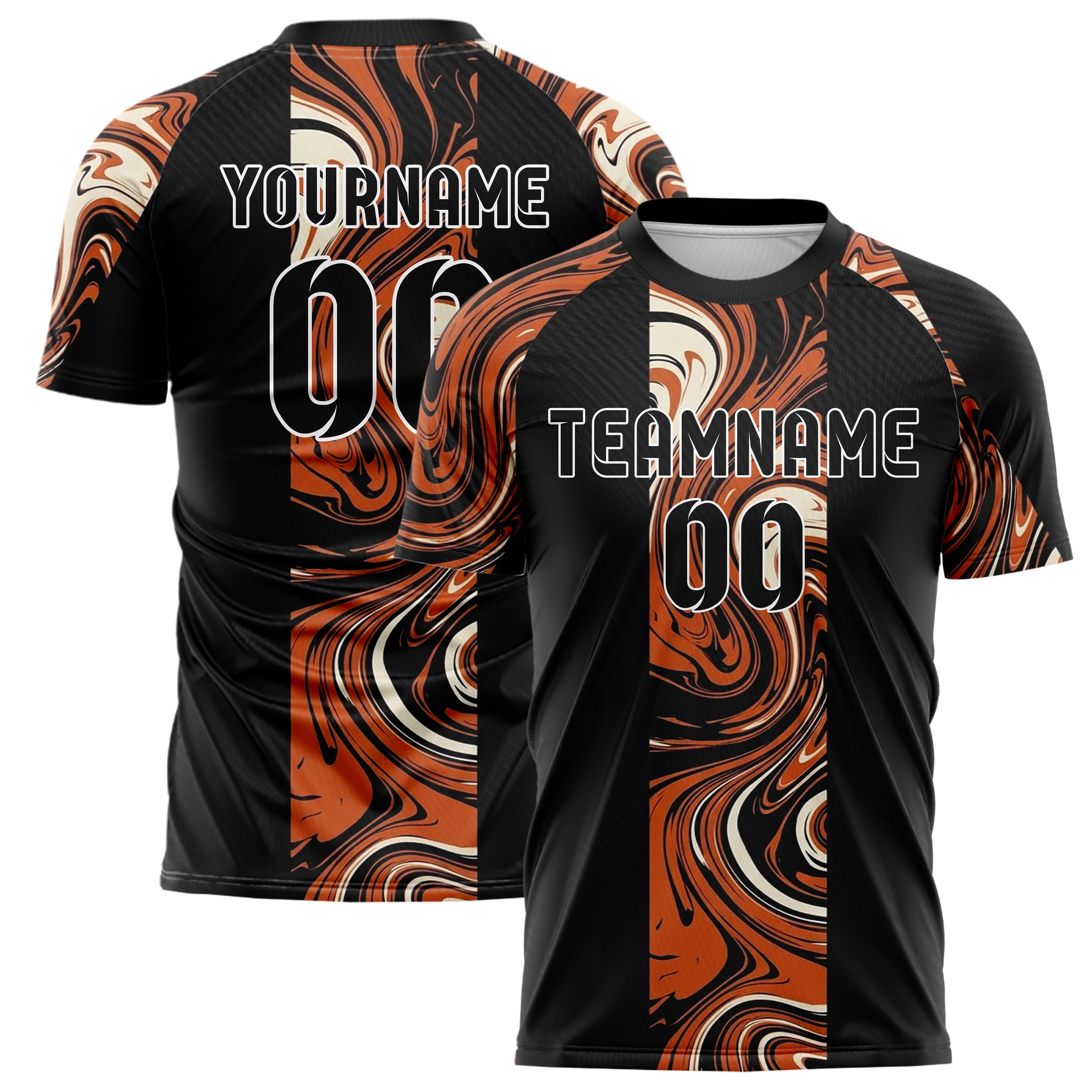 Black Orange Cream Liquid Marble Pour Custom Soccer Jersey
