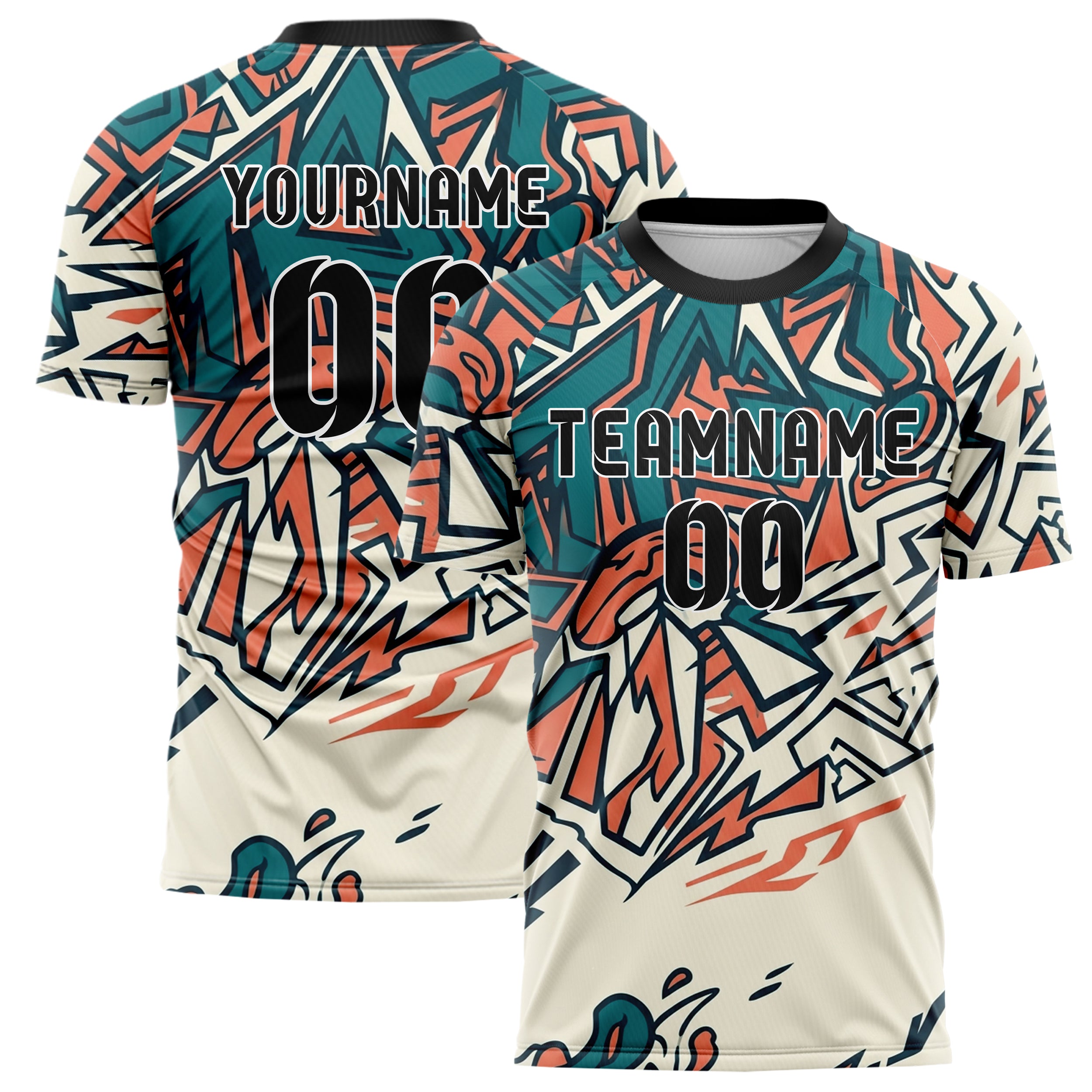 White Teal Coral Skateboard Deck Graphic Custom Soccer Jersey