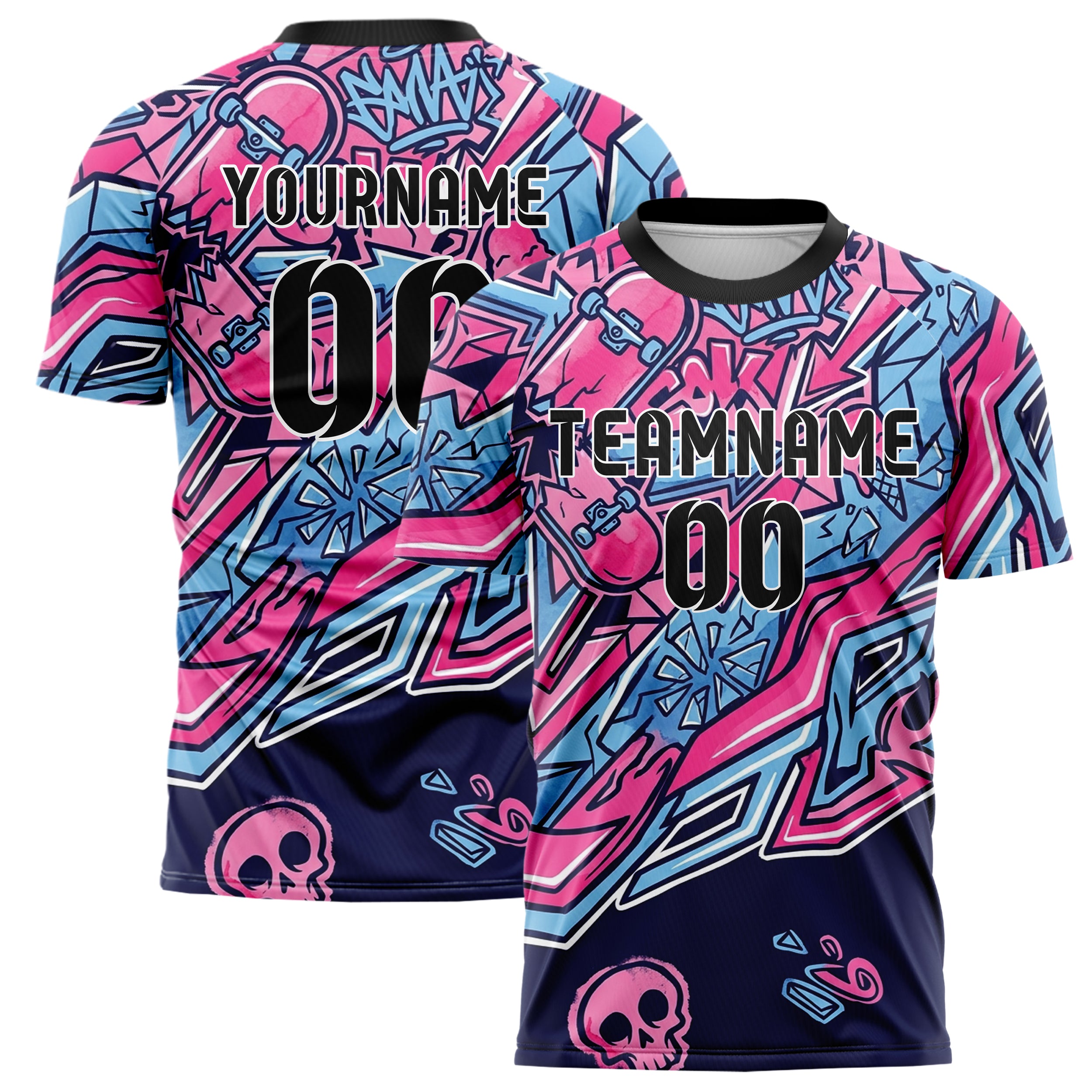 Navy Pink Sky Blue Skateboard Deck Graphic Custom Soccer Jersey