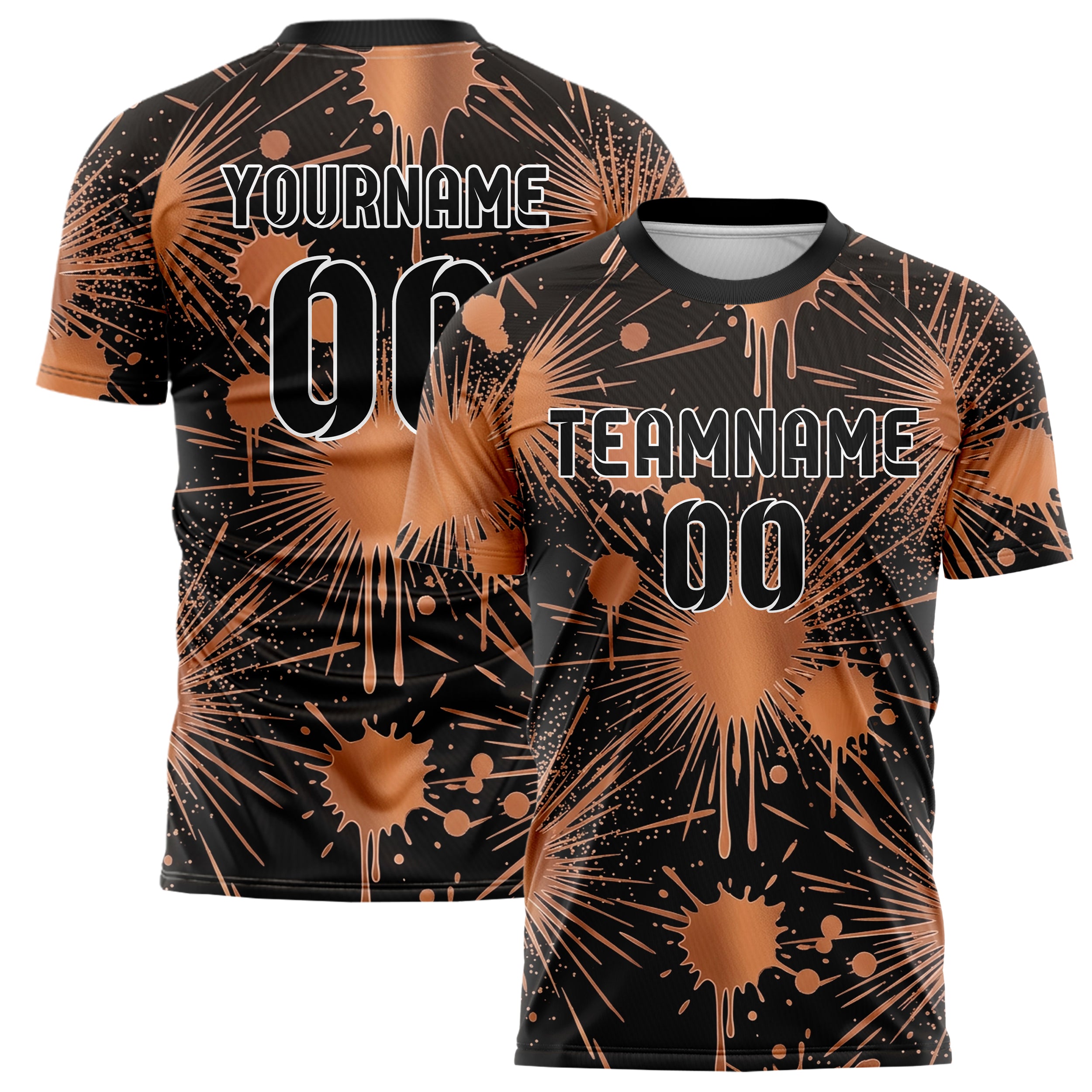 Copper Black Rose Gold Paint Splatter Bomb Custom Soccer Jersey