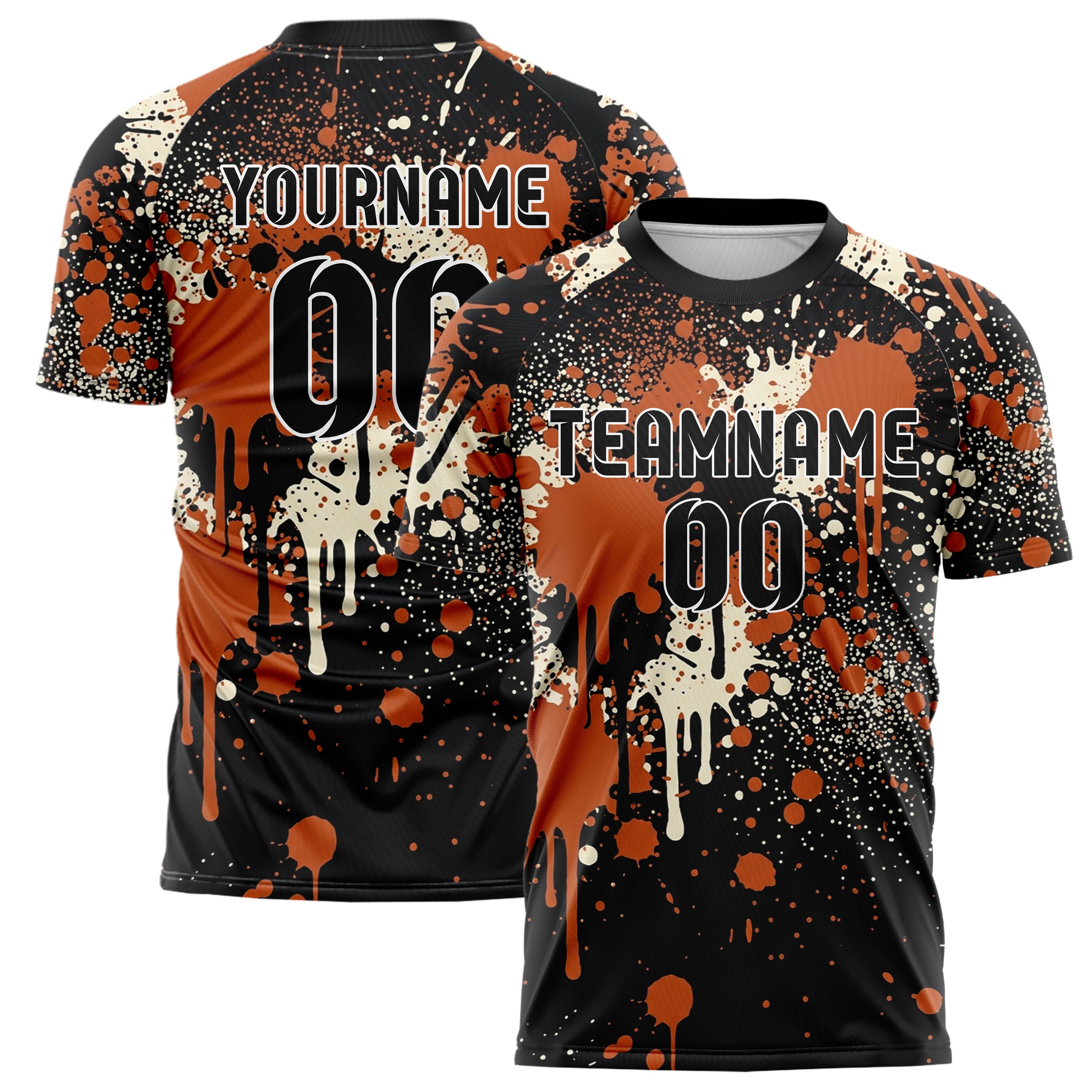 Black Orange Cream Paint Splatter Bomb Custom Soccer Jersey