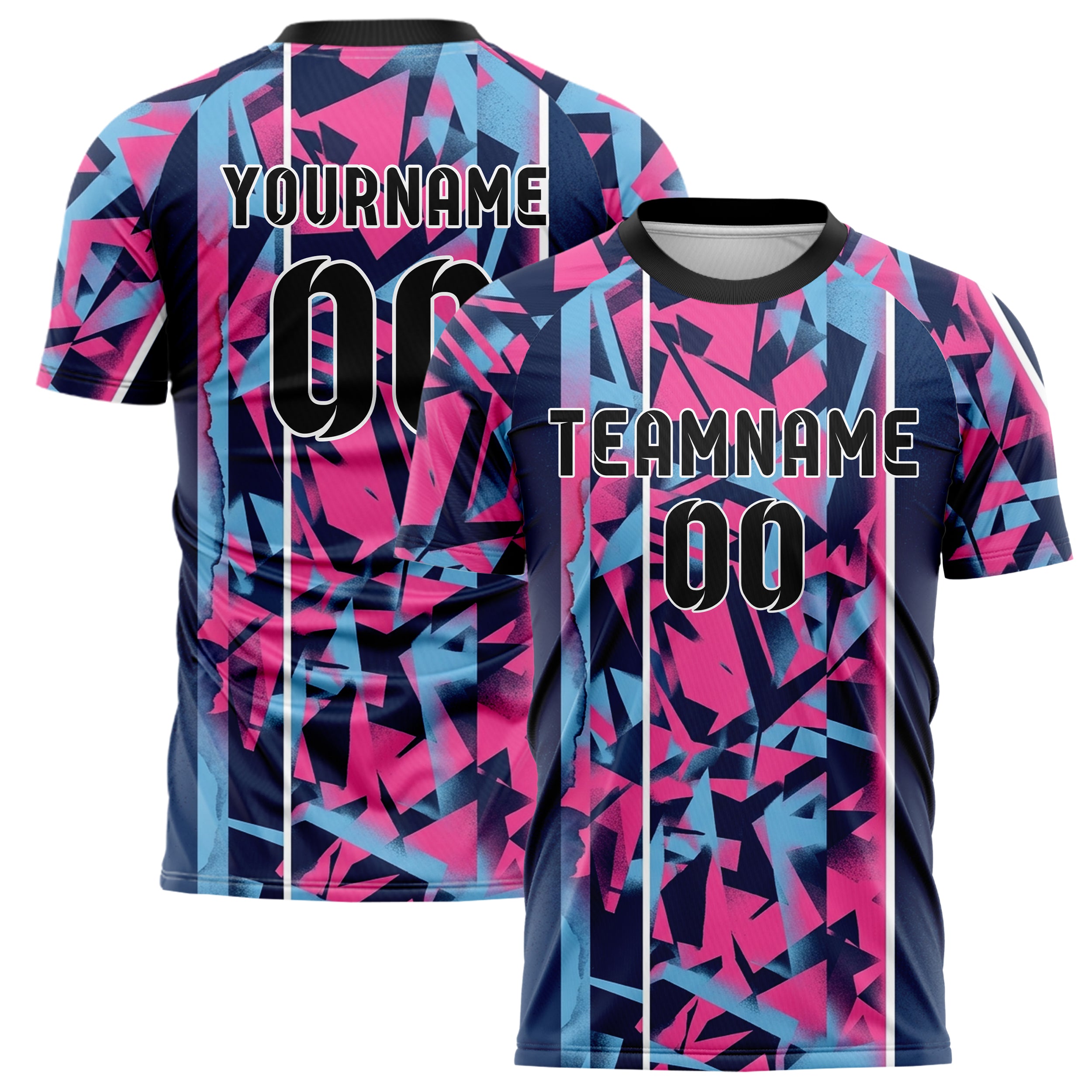 Navy Pink Sky Blue Stencil Layer Collage Custom Soccer Jersey