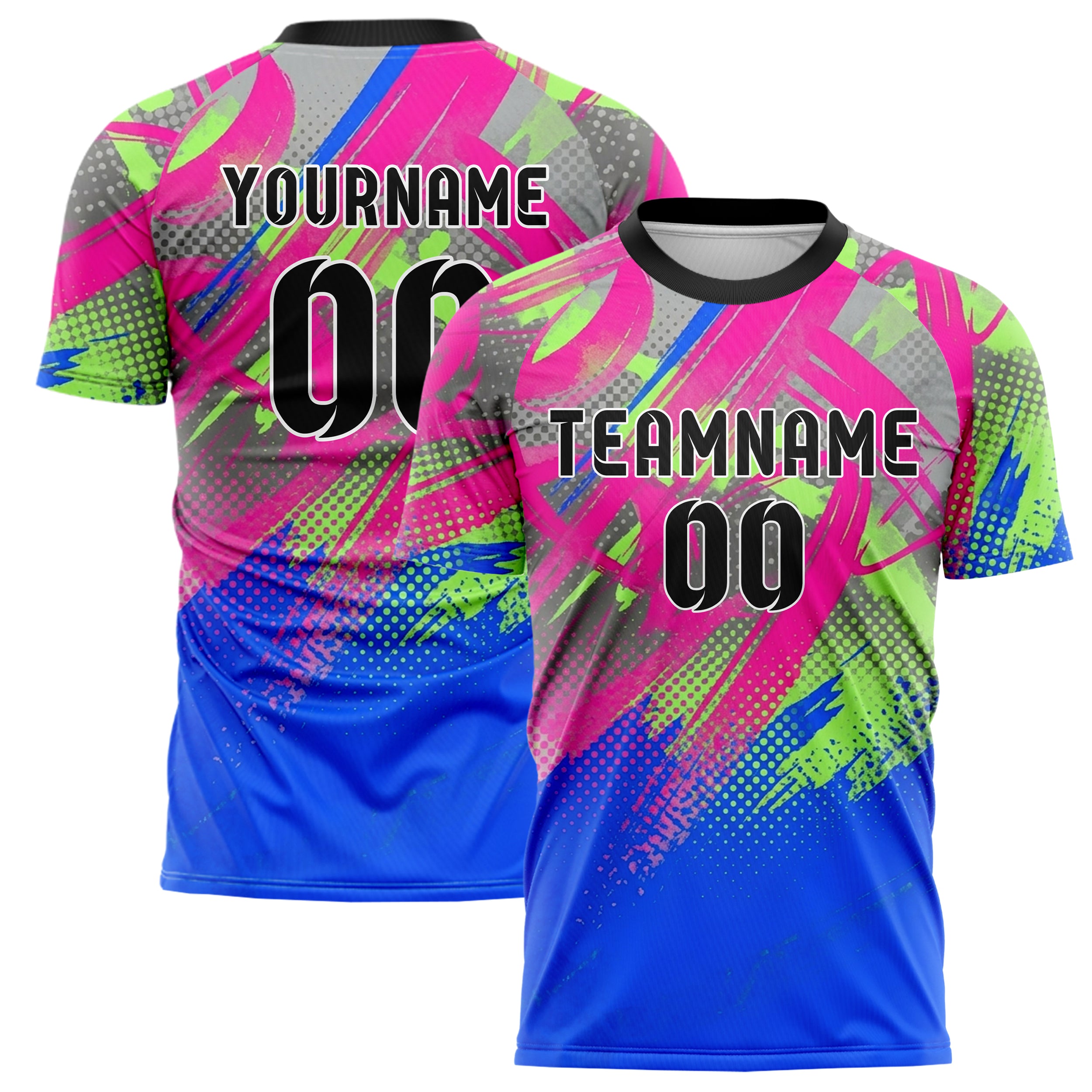 Grey Neon Multi Brush Stroke Gestural Custom Soccer Jersey
