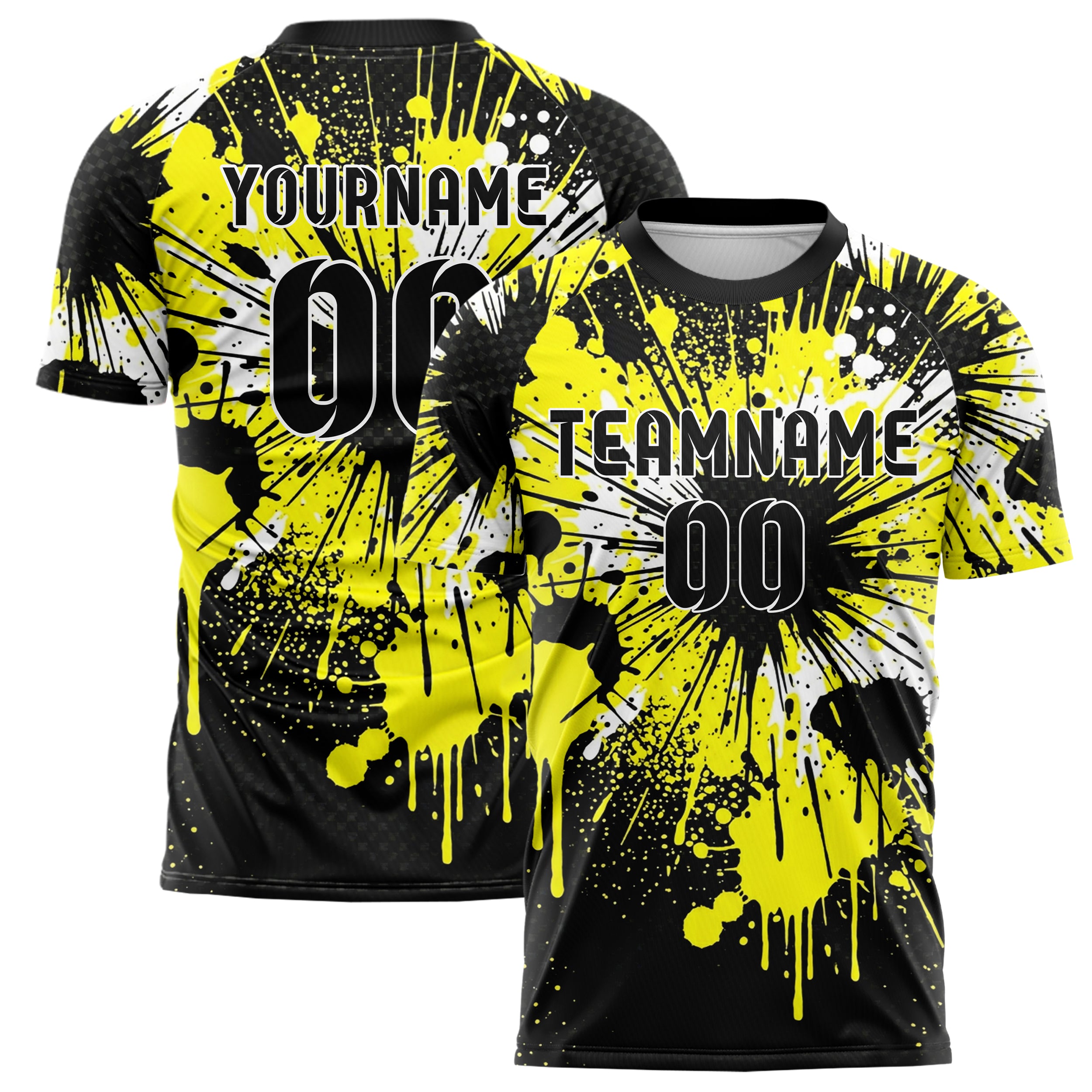 Black Yellow White Paint Splatter Bomb Custom Soccer Jersey