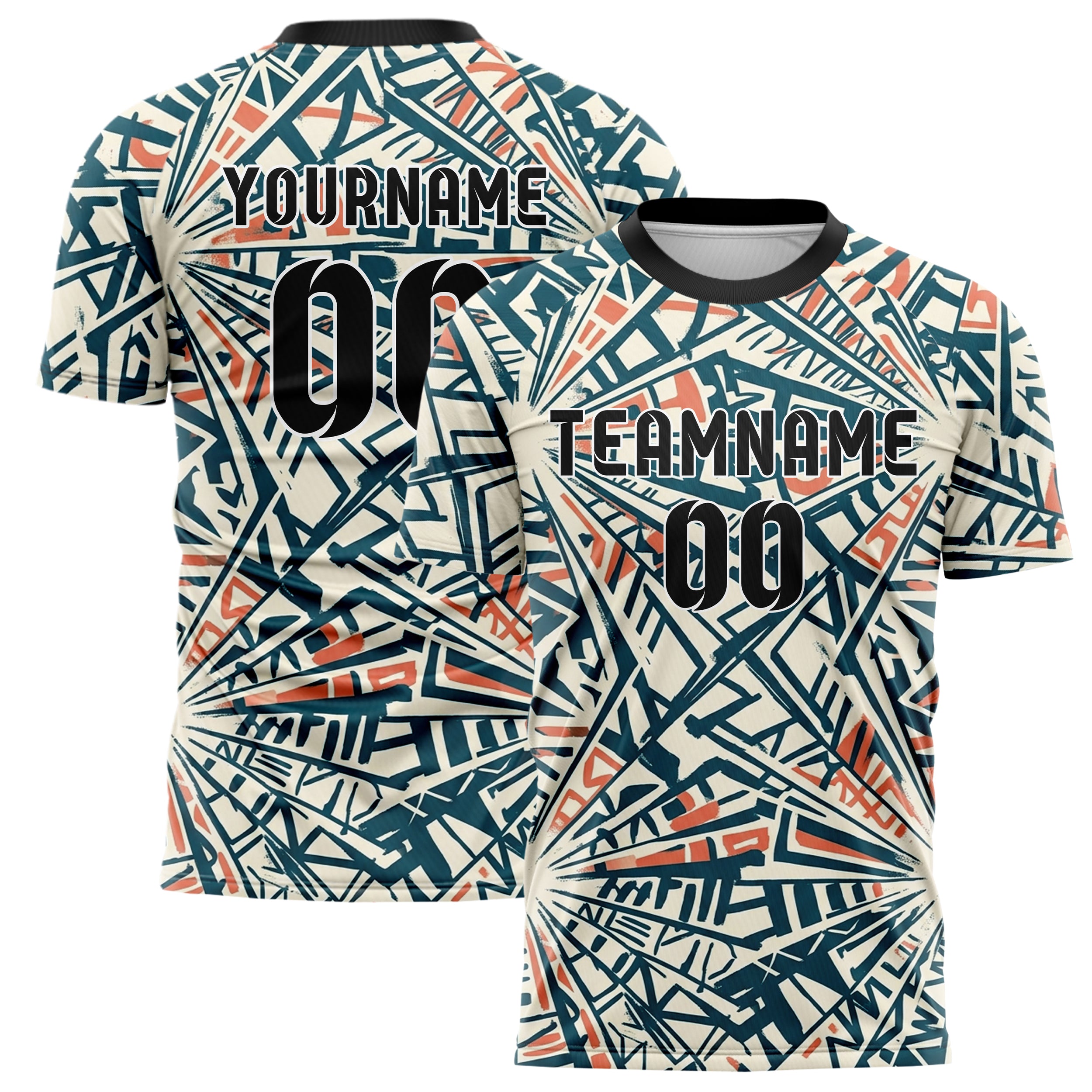 White Teal Coral Stencil Layer Collage Custom Soccer Jersey