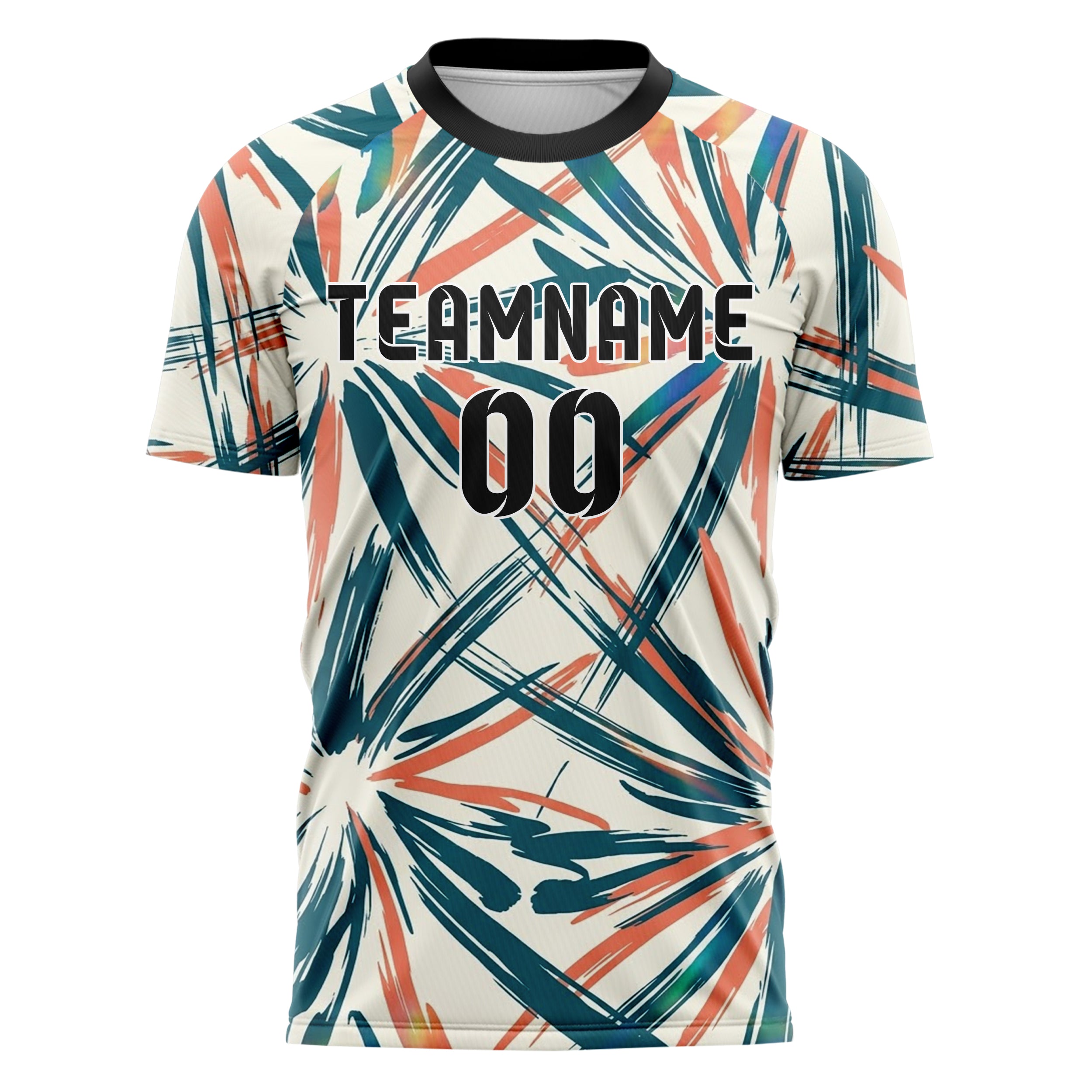 White Teal Coral Brush Stroke Gestural Custom Soccer Jersey