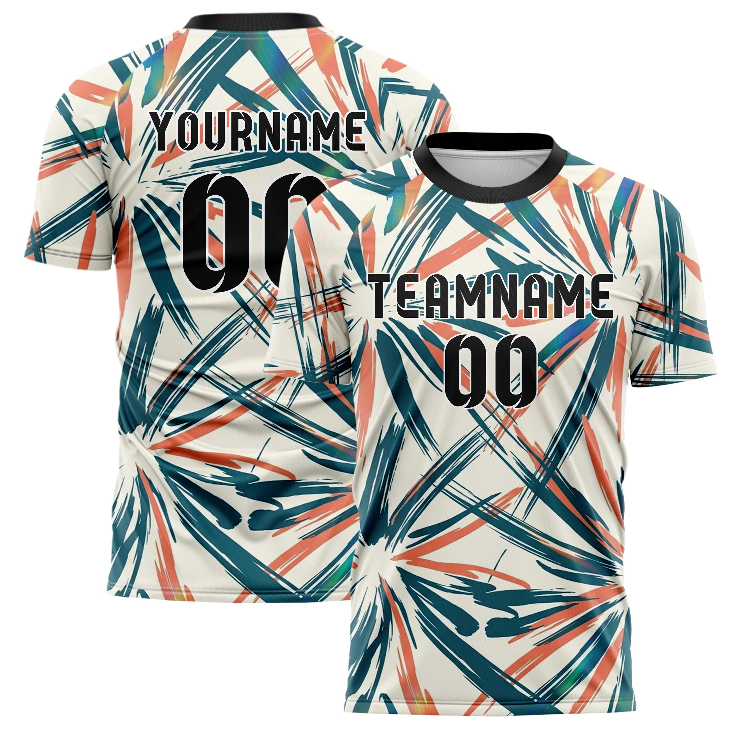 White Teal Coral Brush Stroke Gestural Custom Soccer Jersey