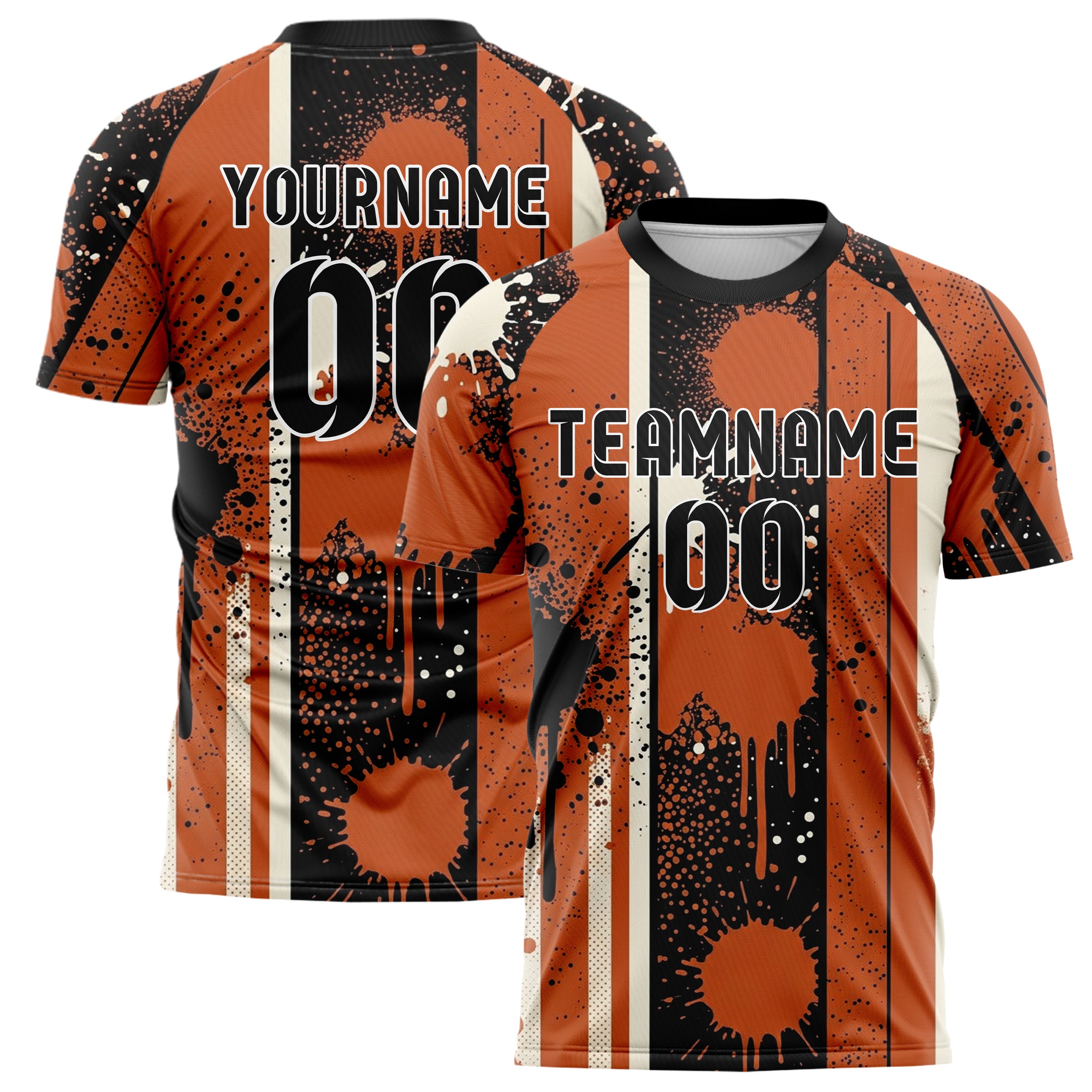 Black Orange Cream Paint Splatter Bomb Custom Soccer Jersey