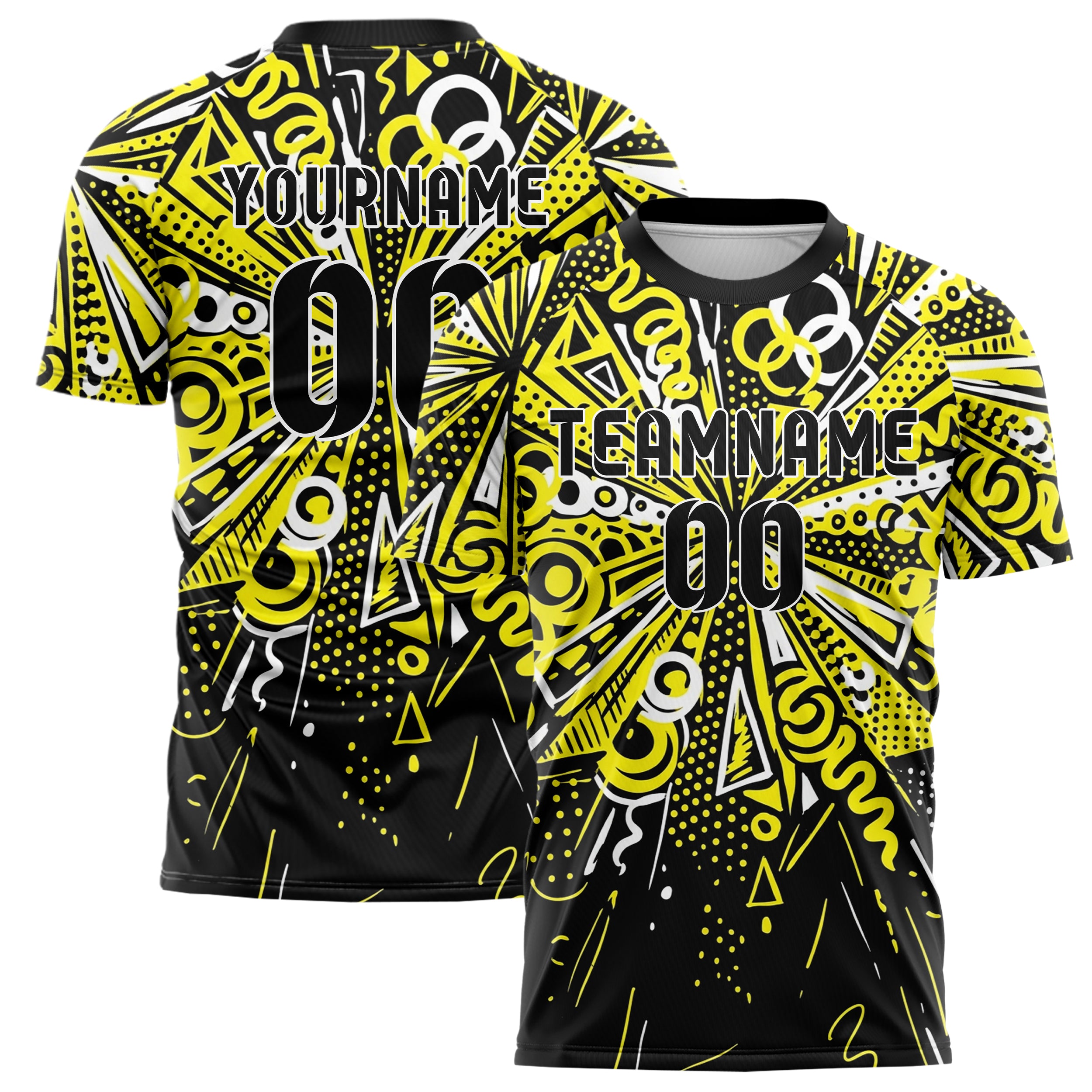 Black Yellow White Geometric Memphis Mashup Custom Soccer Jersey