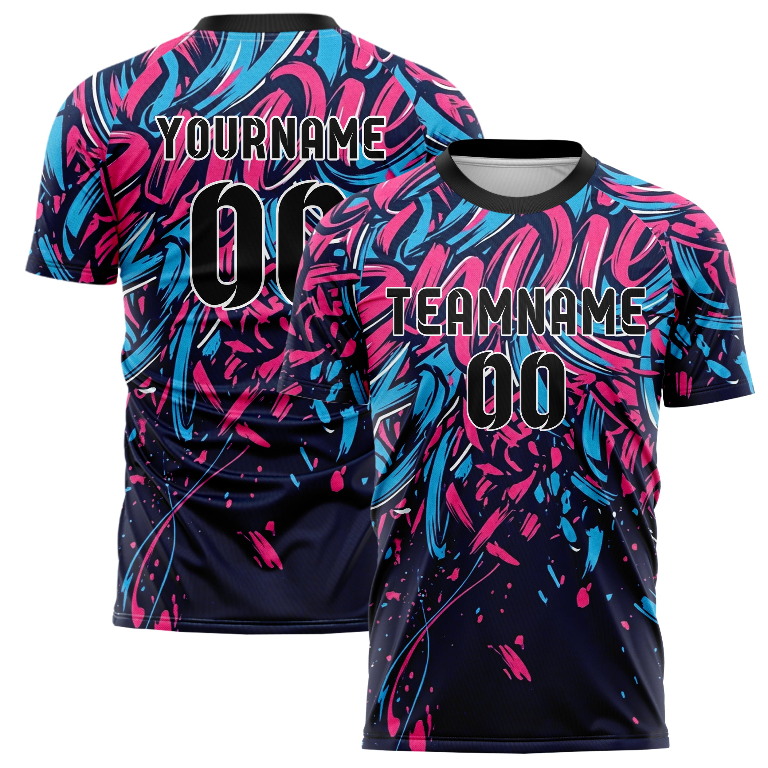 Navy Pink Sky Blue Brush Stroke Gestural Custom Soccer Jersey