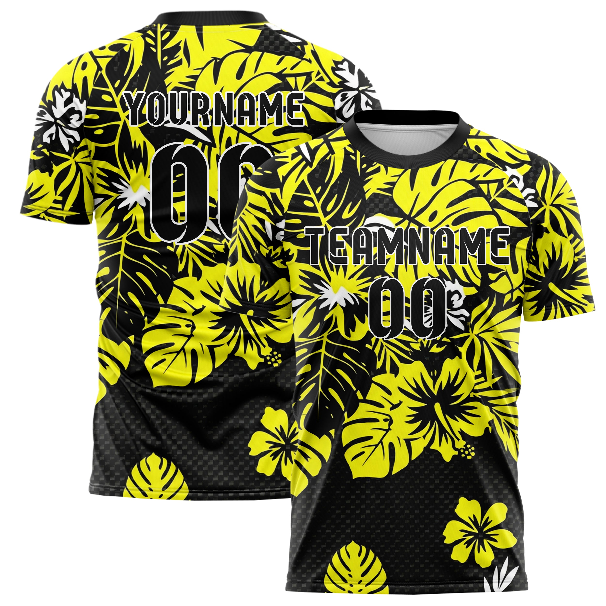 Black Yellow White Tropical Botanical Bold Custom Soccer Jersey