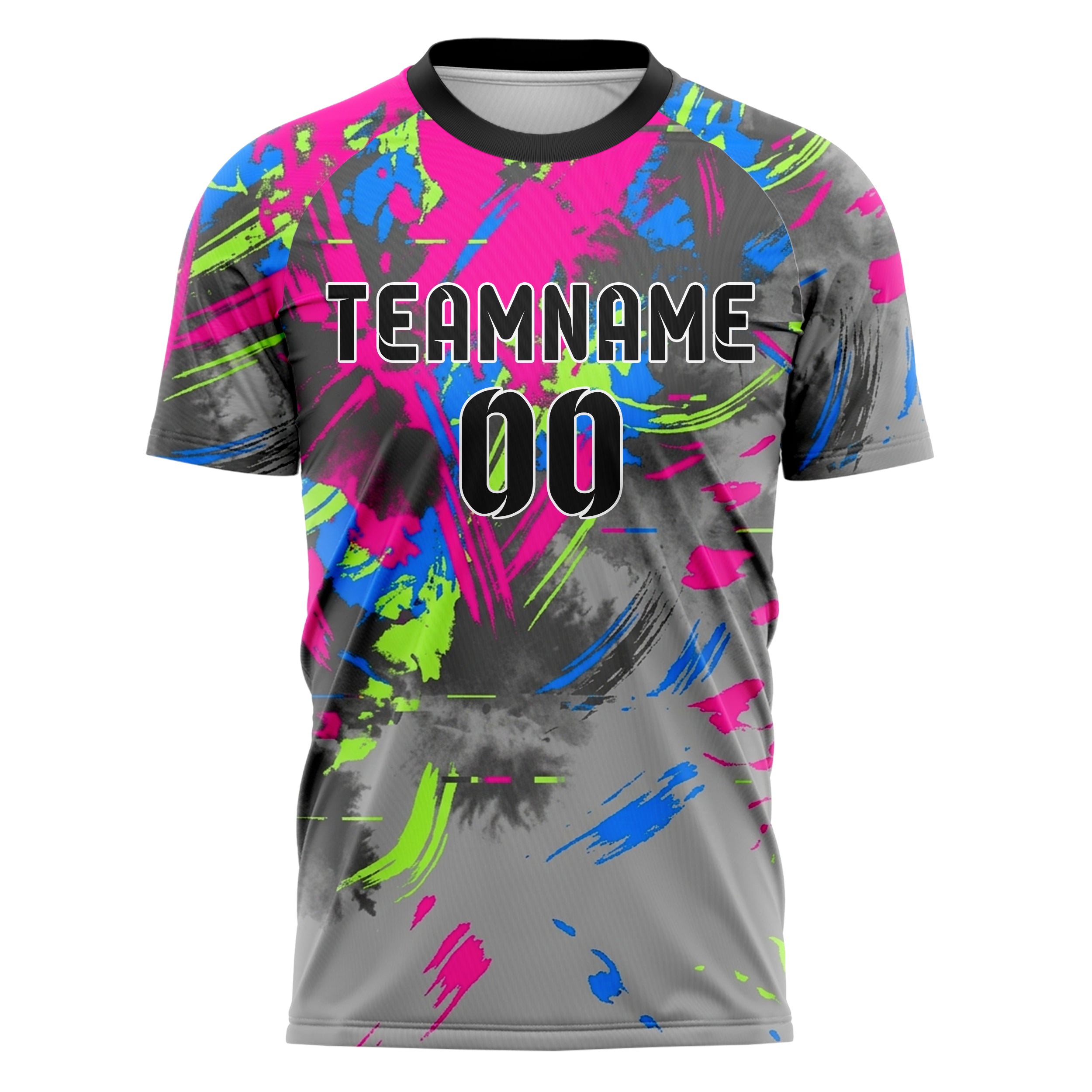 Grey Neon Multi Abstract Ink Wash Custom Soccer Jersey