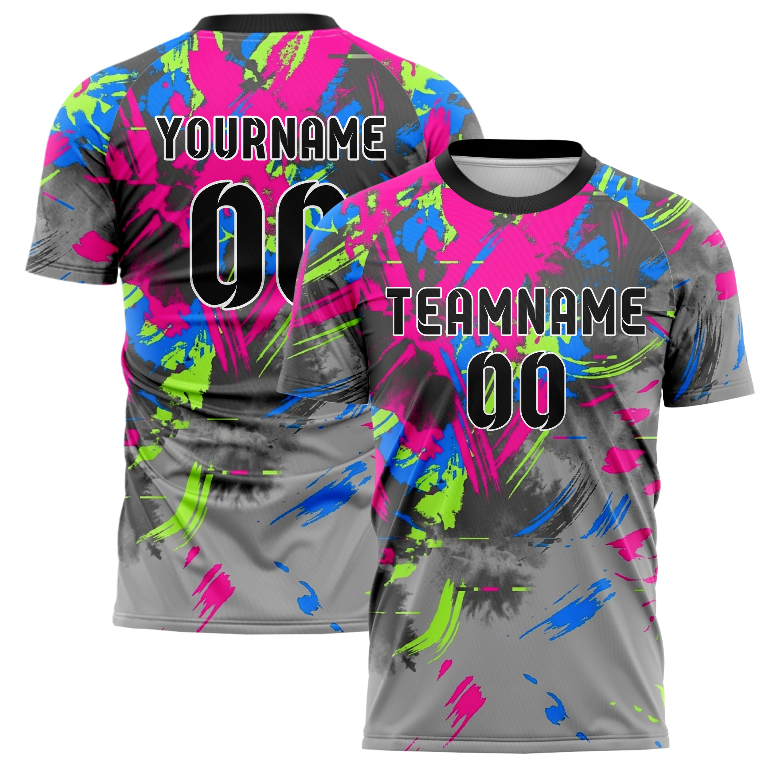 Grey Neon Multi Abstract Ink Wash Custom Soccer Jersey