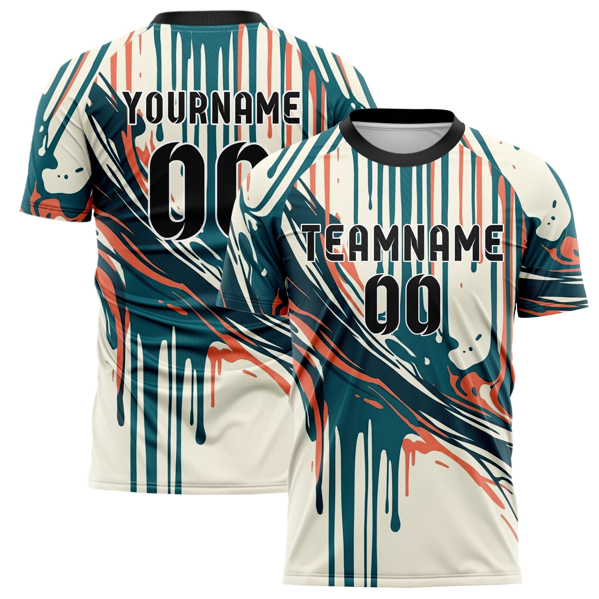 White Teal Coral Drip And Pour Abstract Custom Soccer Jersey