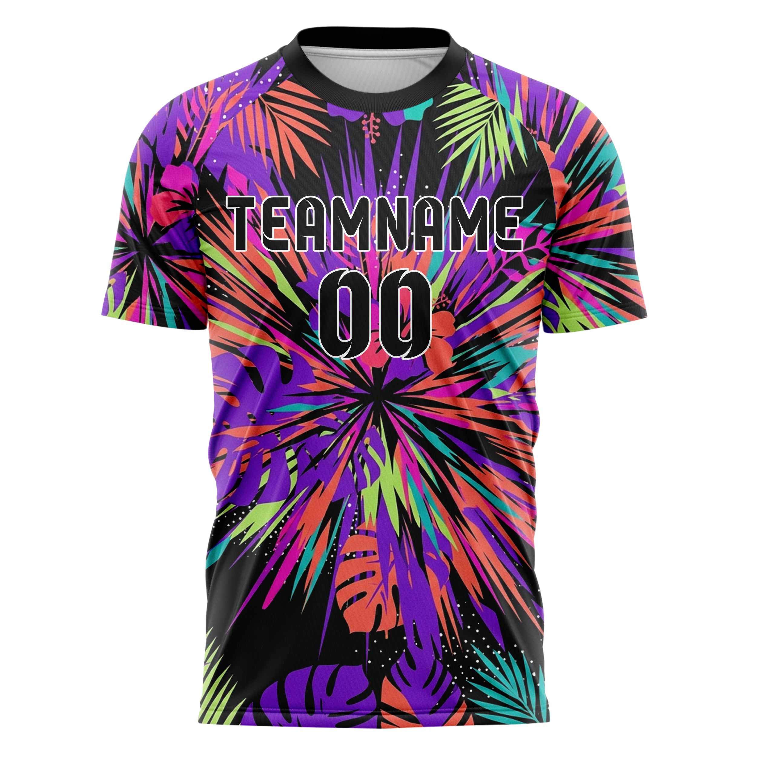 Black Multi Splatter Tropical Botanical Bold Custom Soccer Jersey