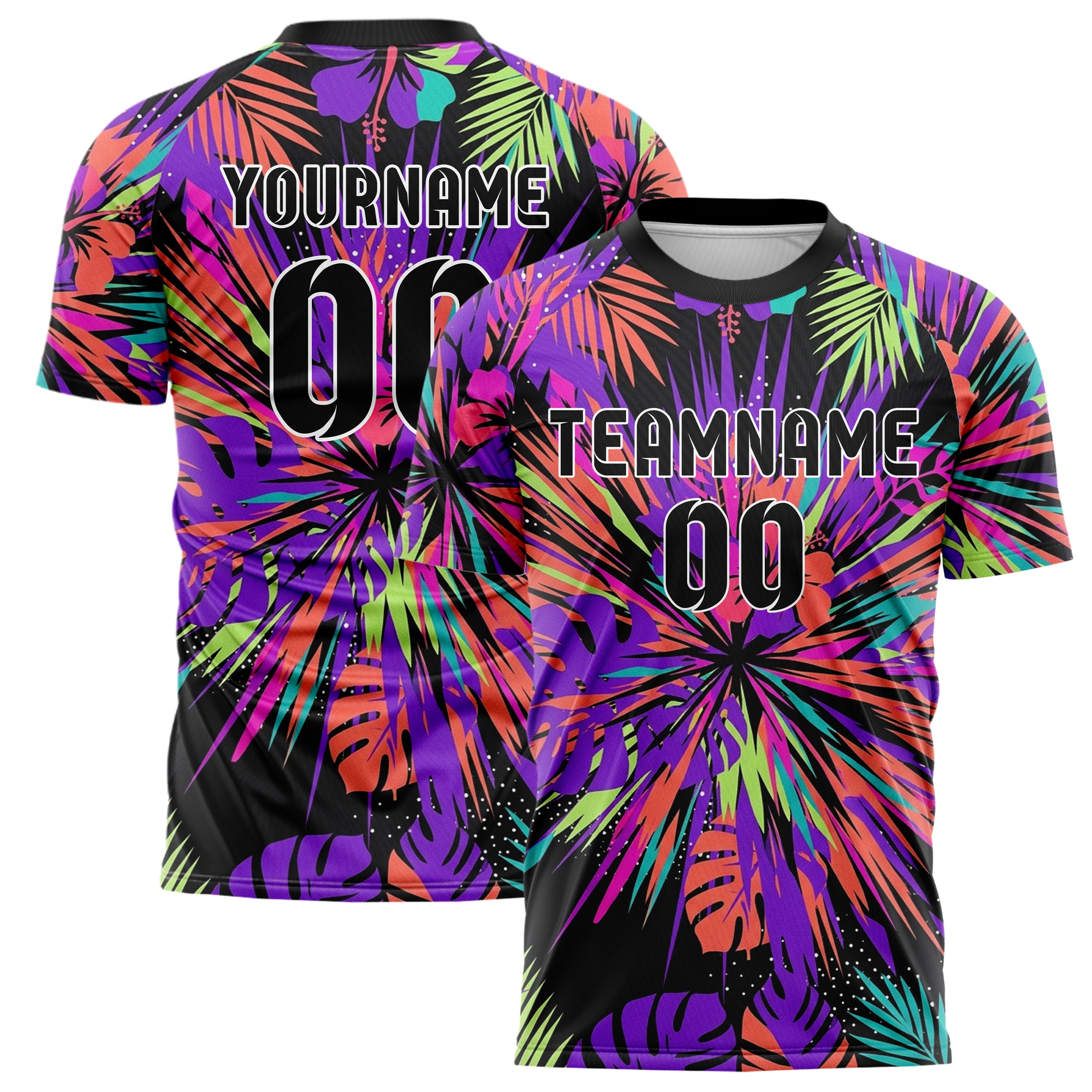 Black Multi Splatter Tropical Botanical Bold Custom Soccer Jersey