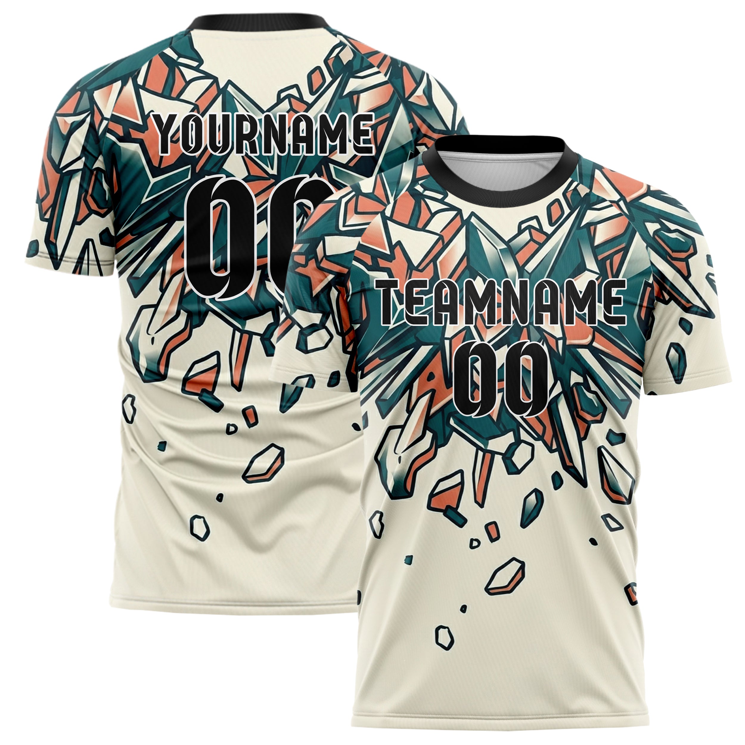 White Teal Coral Skateboard Deck Graphic Custom Soccer Jersey