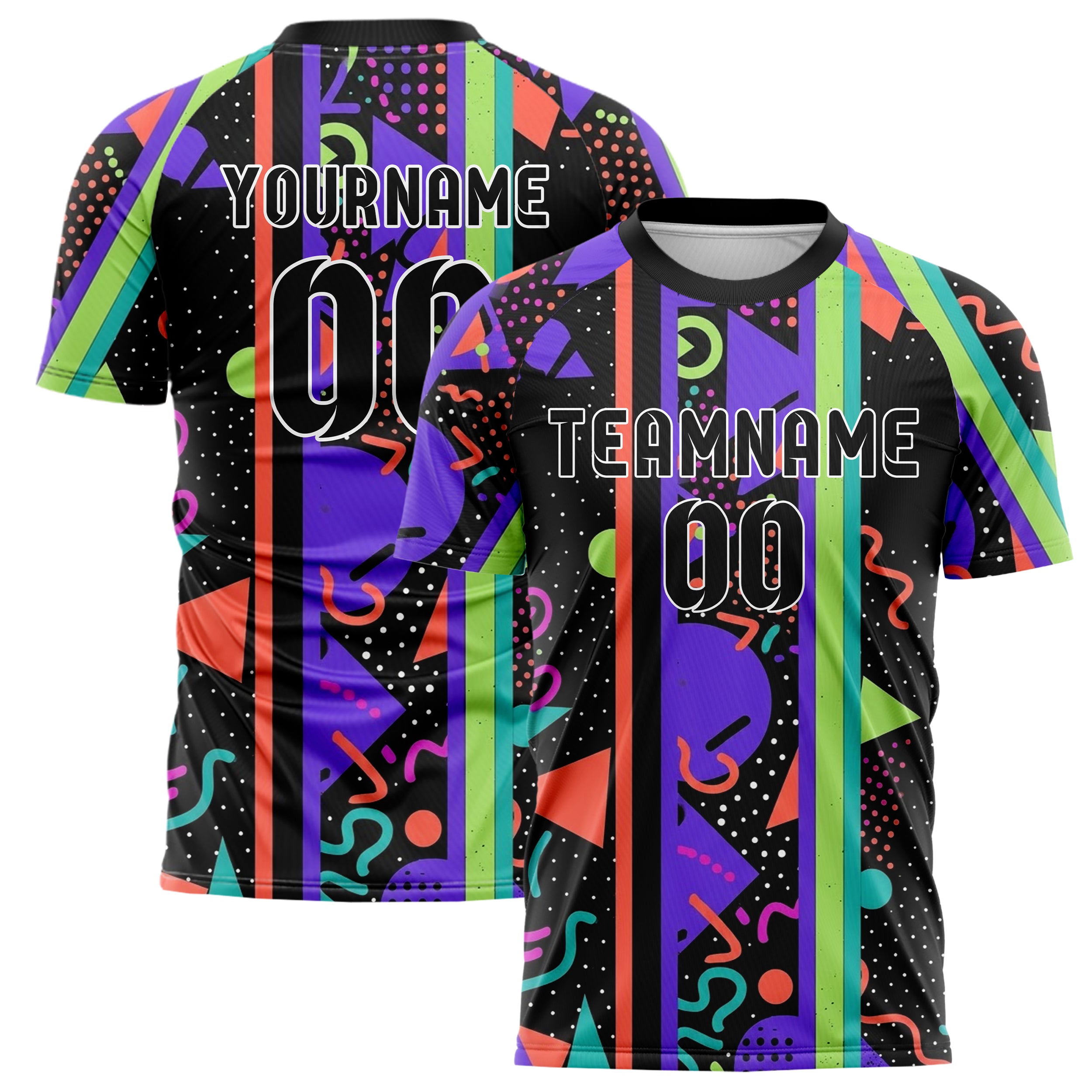 Black Multi Splatter Geometric Memphis Mashup Custom Soccer Jersey