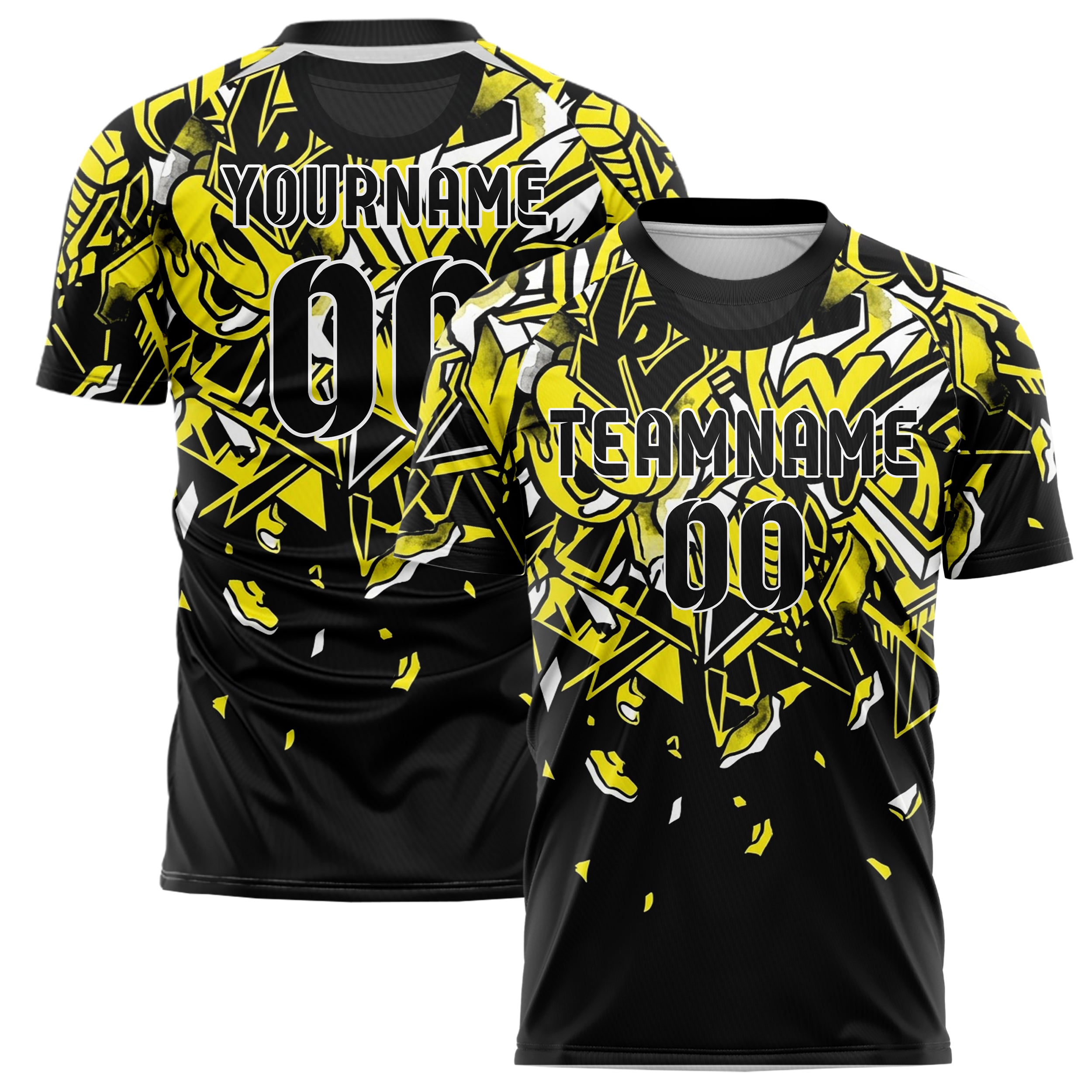 Black Yellow White Skateboard Deck Graphic Custom Soccer Jersey
