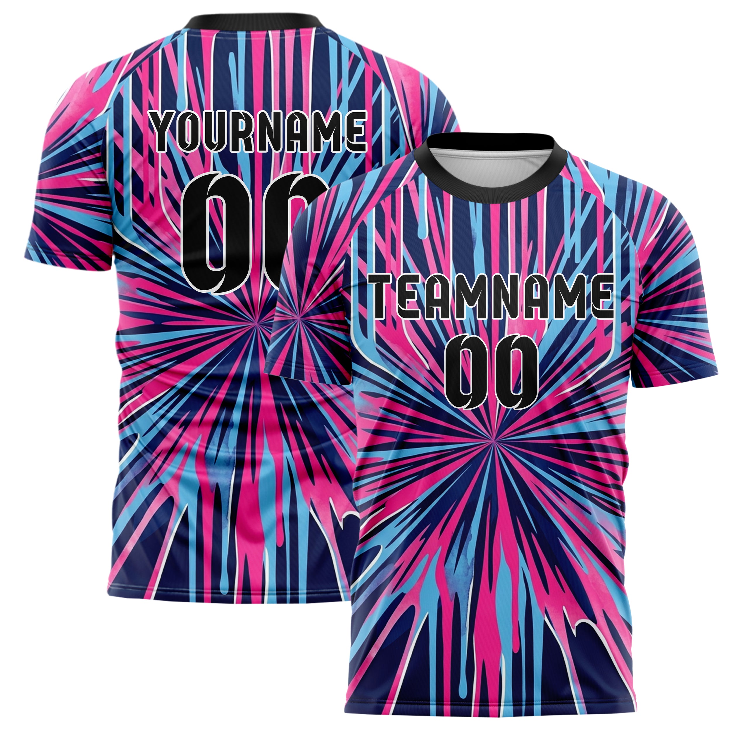 Navy Pink Sky Blue Drip And Pour Abstract Custom Soccer Jersey