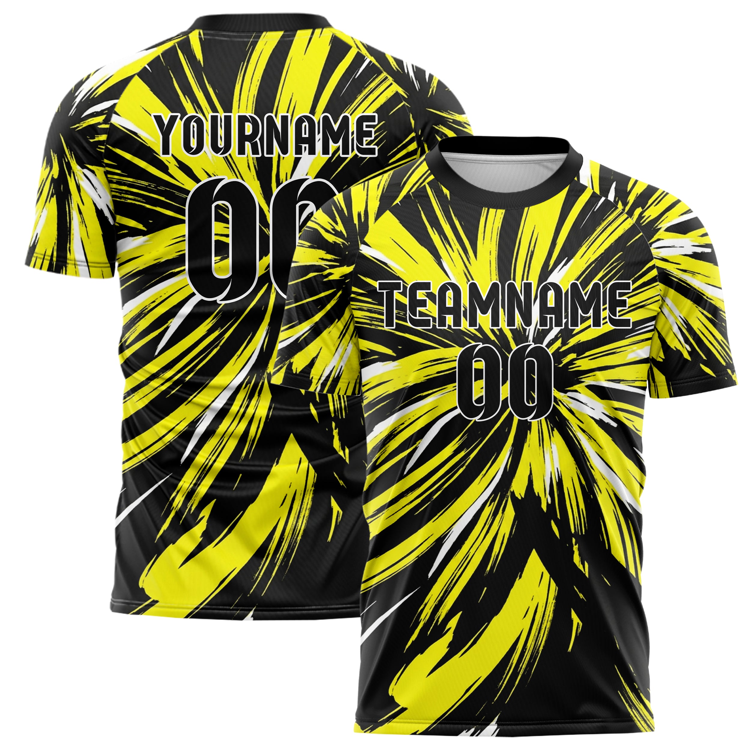 Black Yellow White Brush Stroke Gestural Custom Soccer Jersey