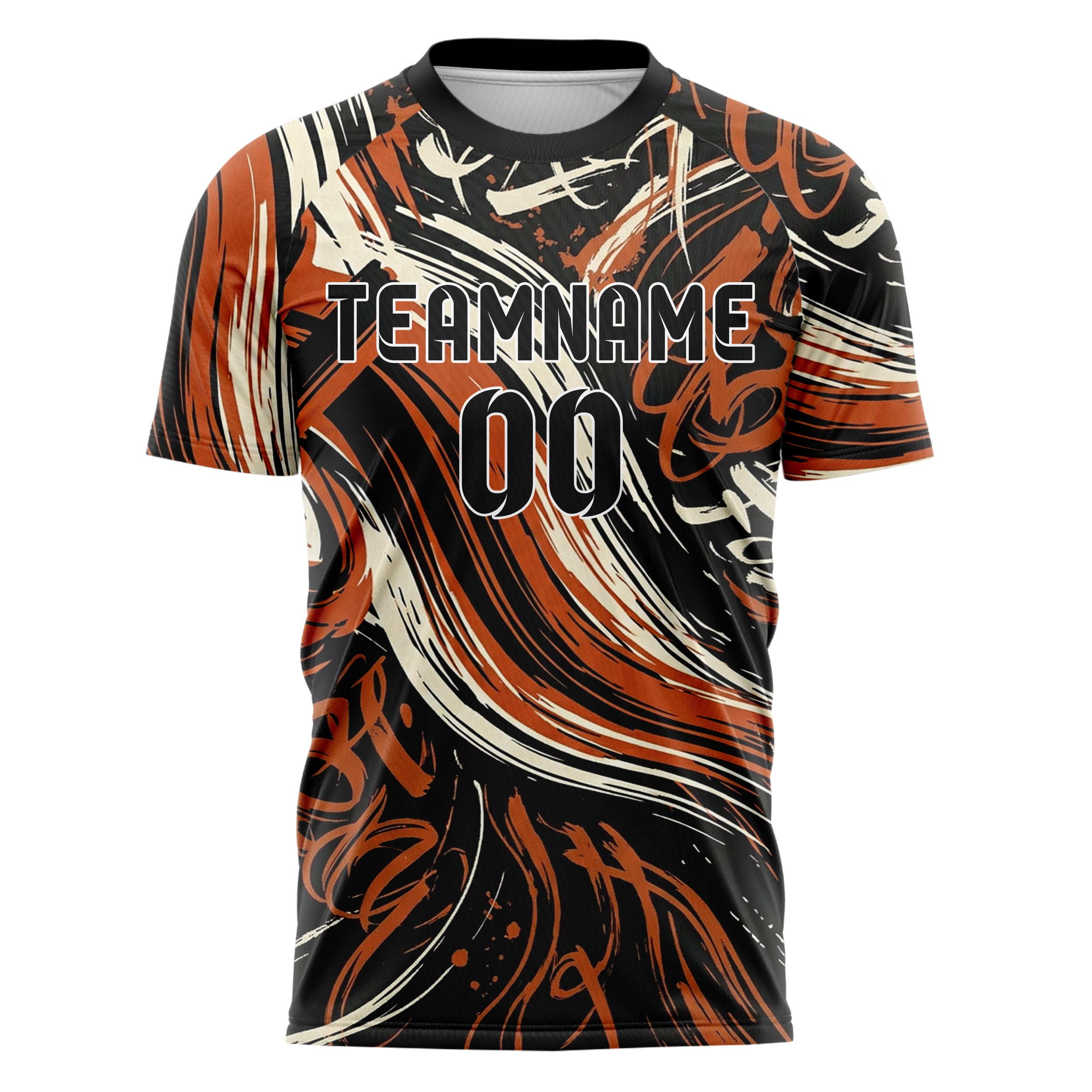 Black Orange Cream Brush Stroke Gestural Custom Soccer Jersey
