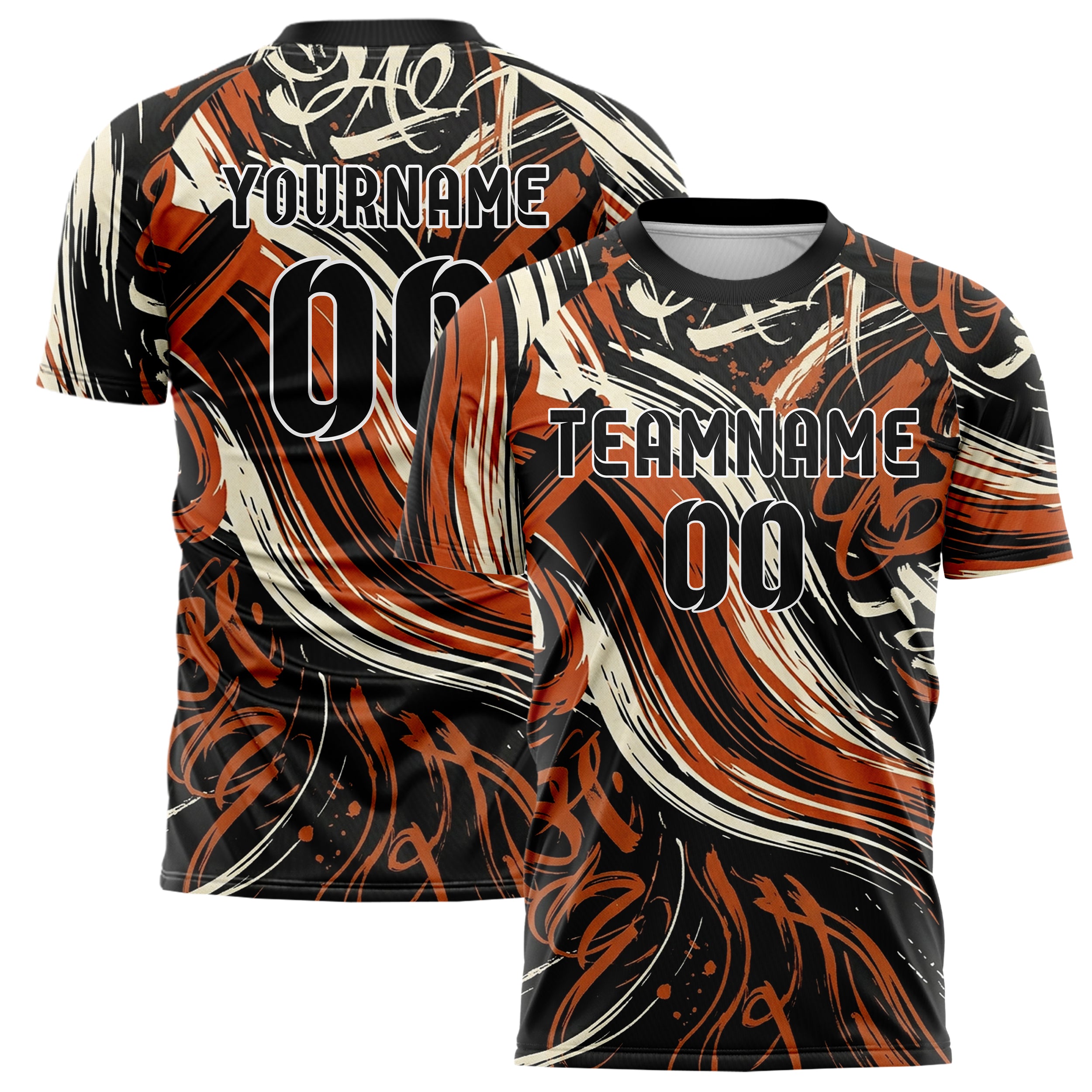 Black Orange Cream Brush Stroke Gestural Custom Soccer Jersey