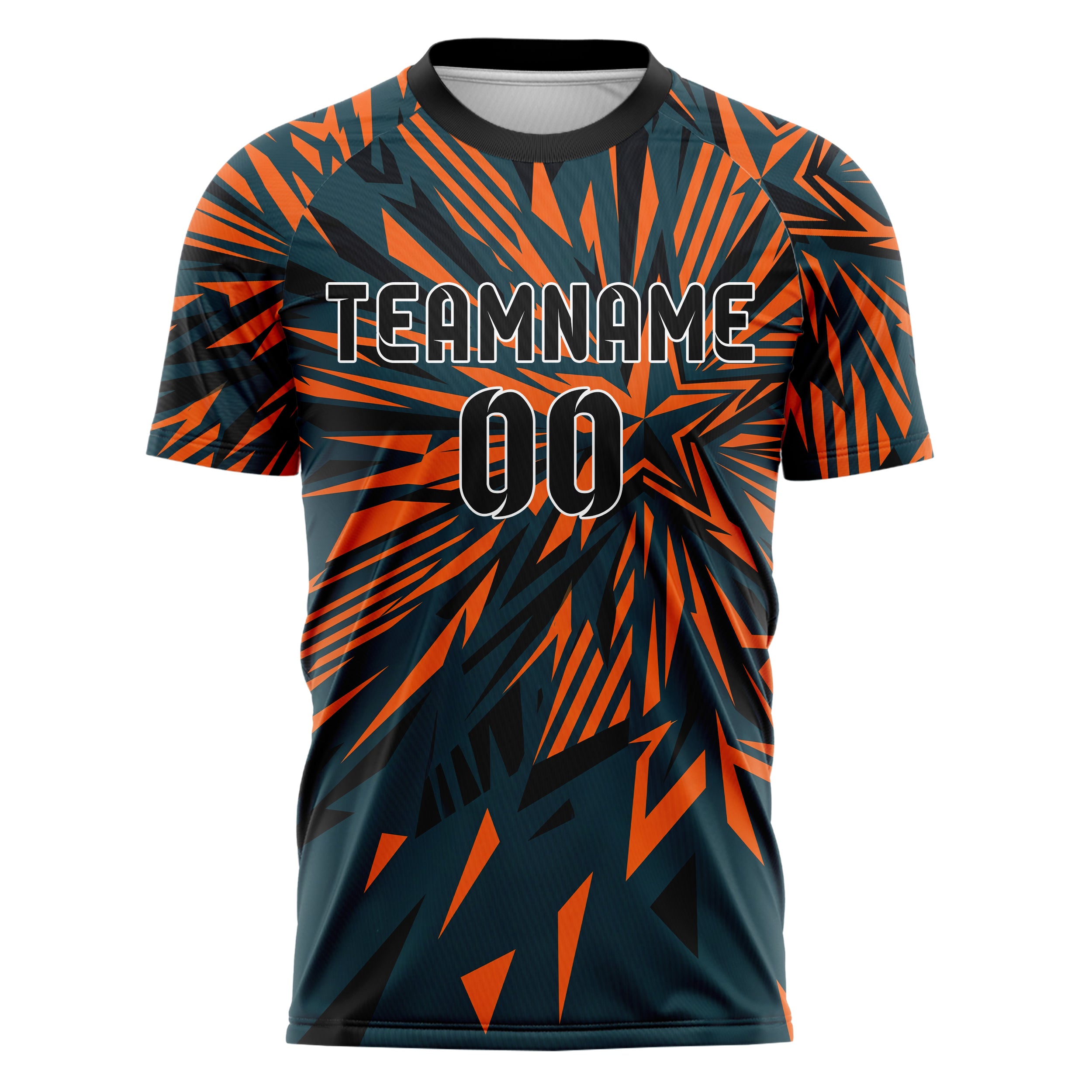 Teal Orange Black Star Burst Patriotic Custom Soccer Jersey