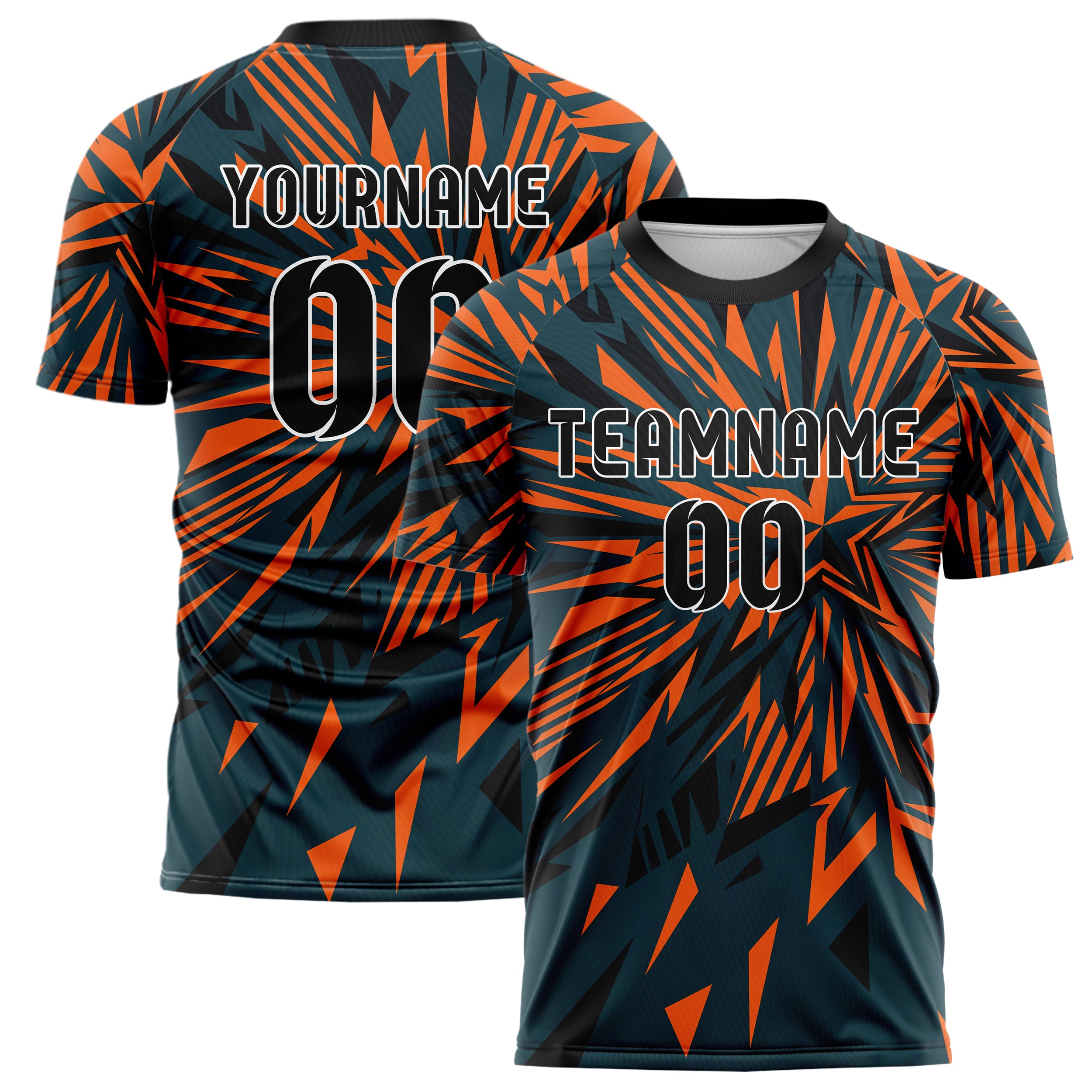 Teal Orange Black Star Burst Patriotic Custom Soccer Jersey