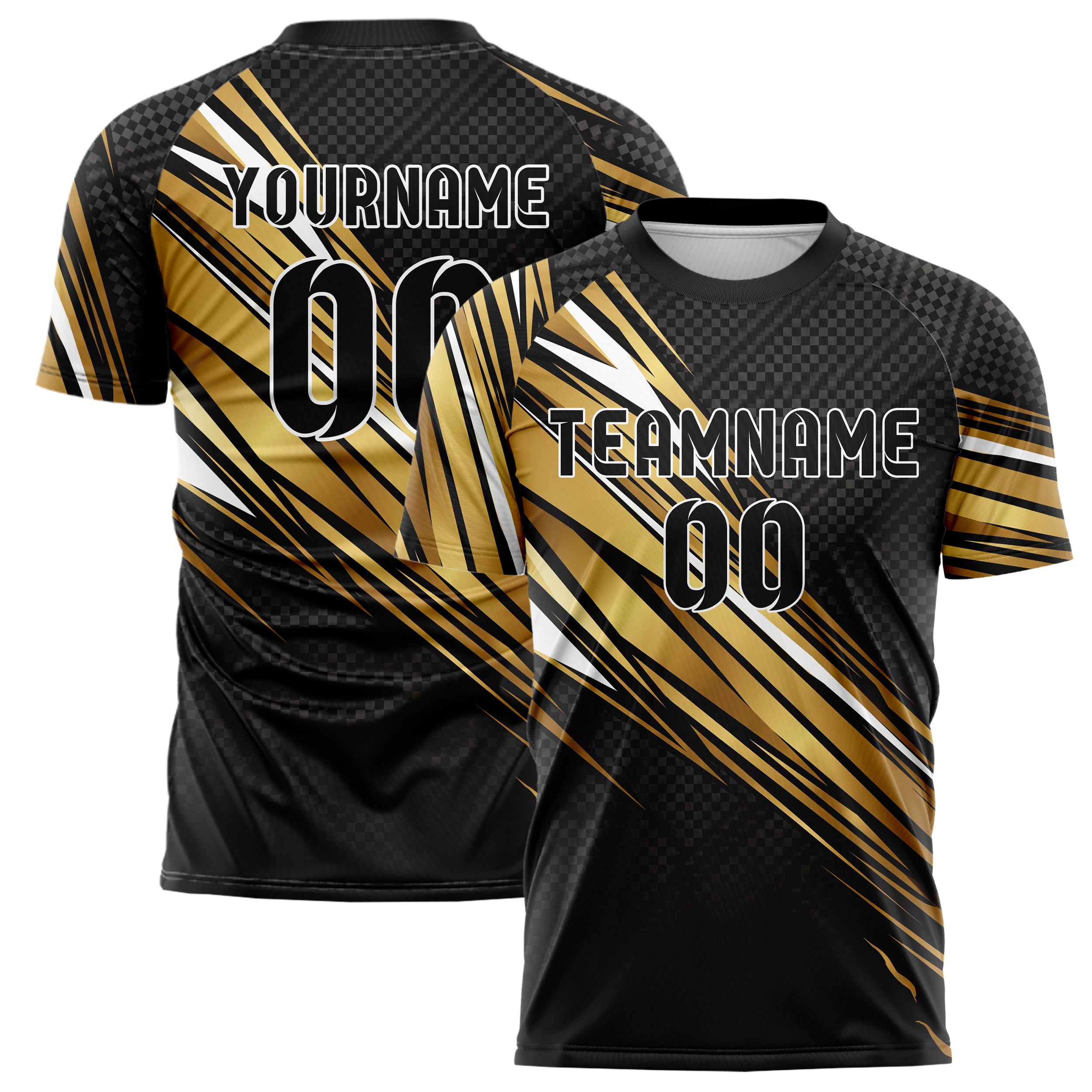 Black Gold White Speed Lines Vortex Custom Soccer Jersey
