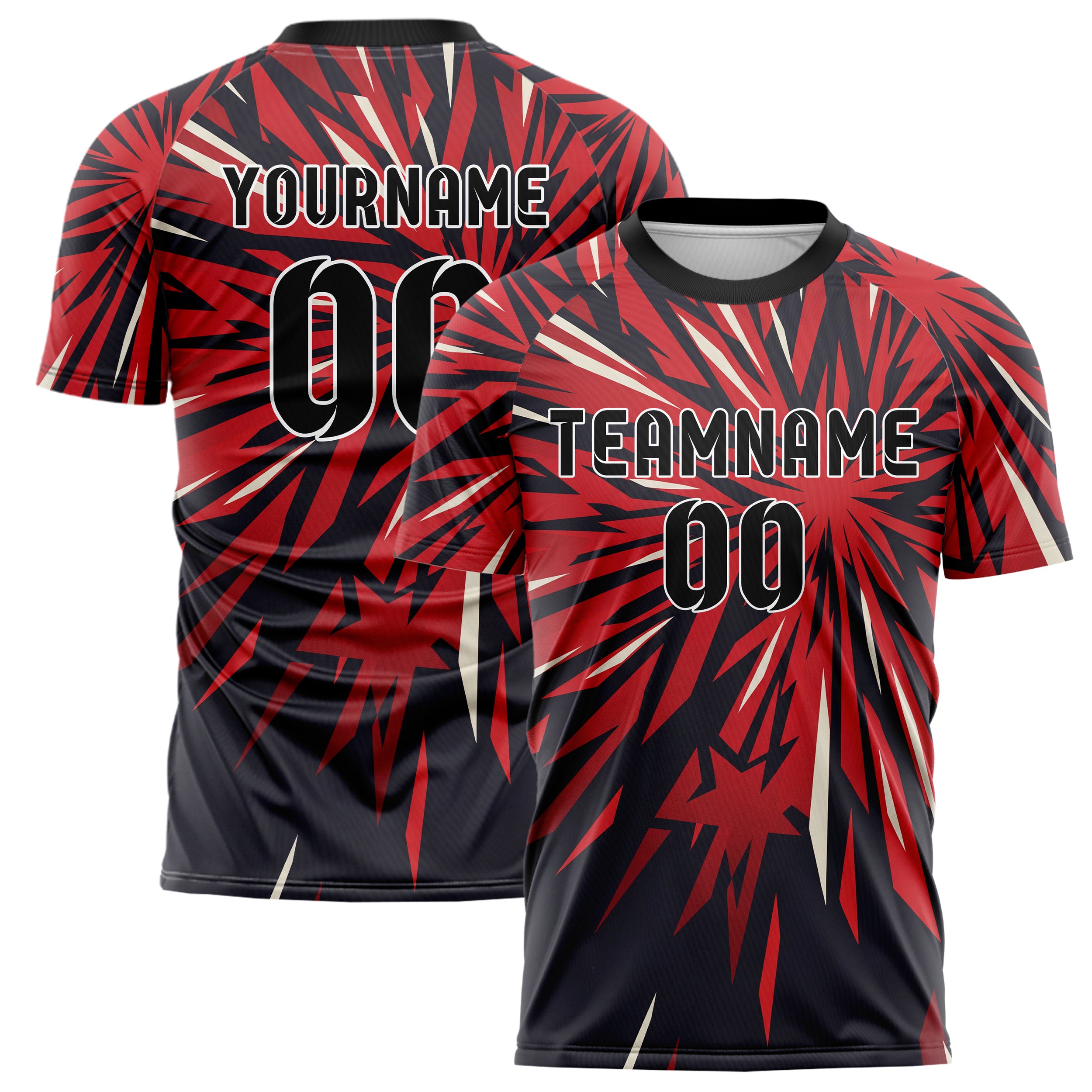 Black Red White Star Burst Patriotic Custom Soccer Jersey