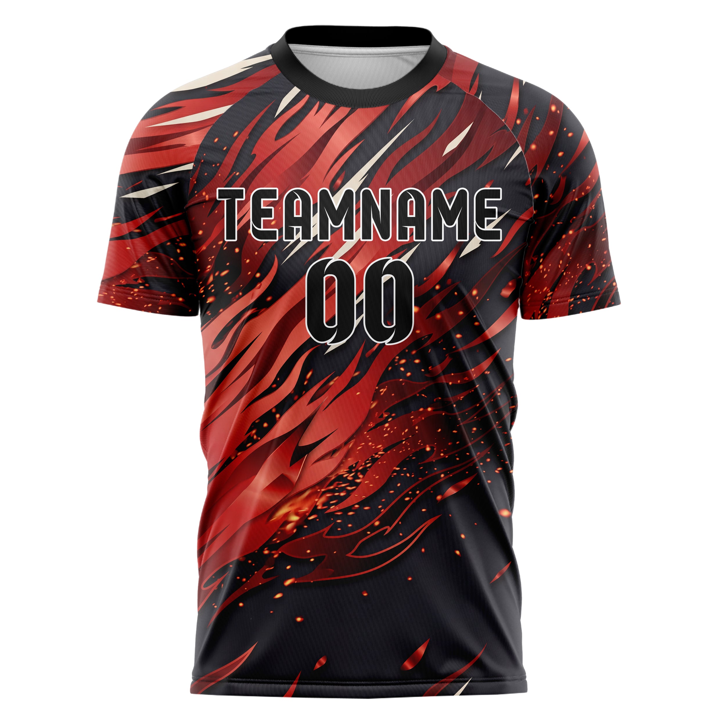 Black Red White Flame Burst Custom Soccer Jersey