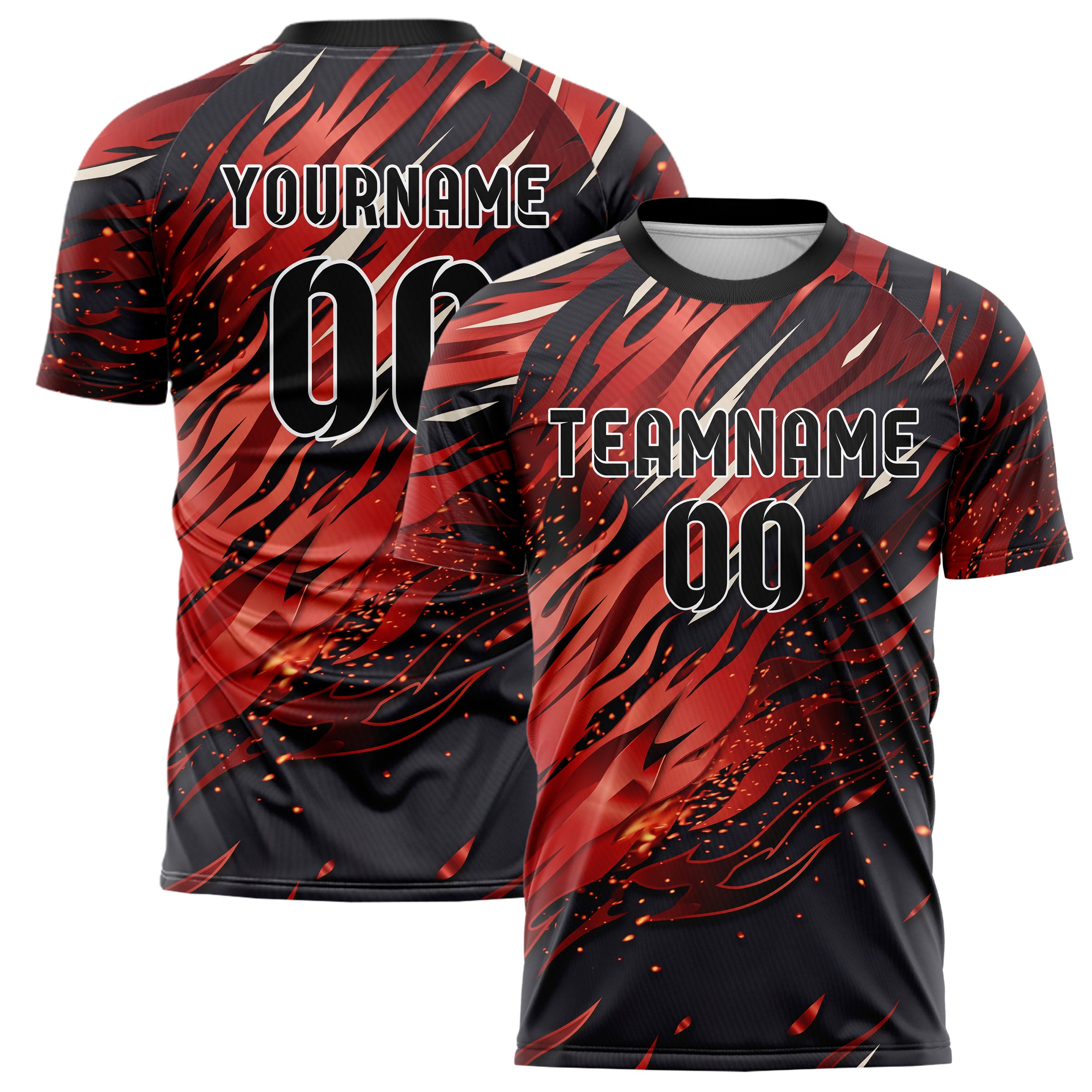 Black Red White Flame Burst Custom Soccer Jersey