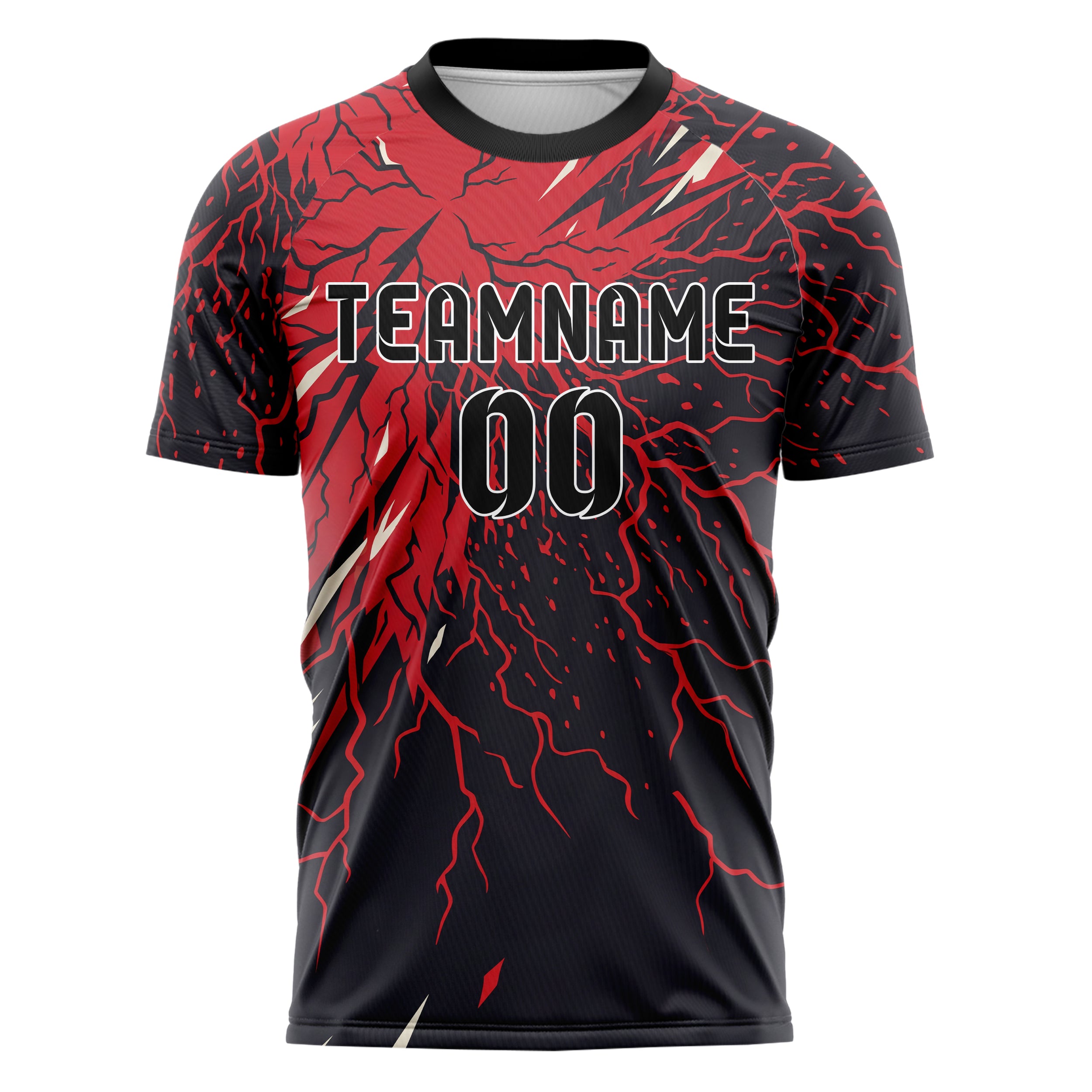 Black Red White Lightning Storm Custom Soccer Jersey