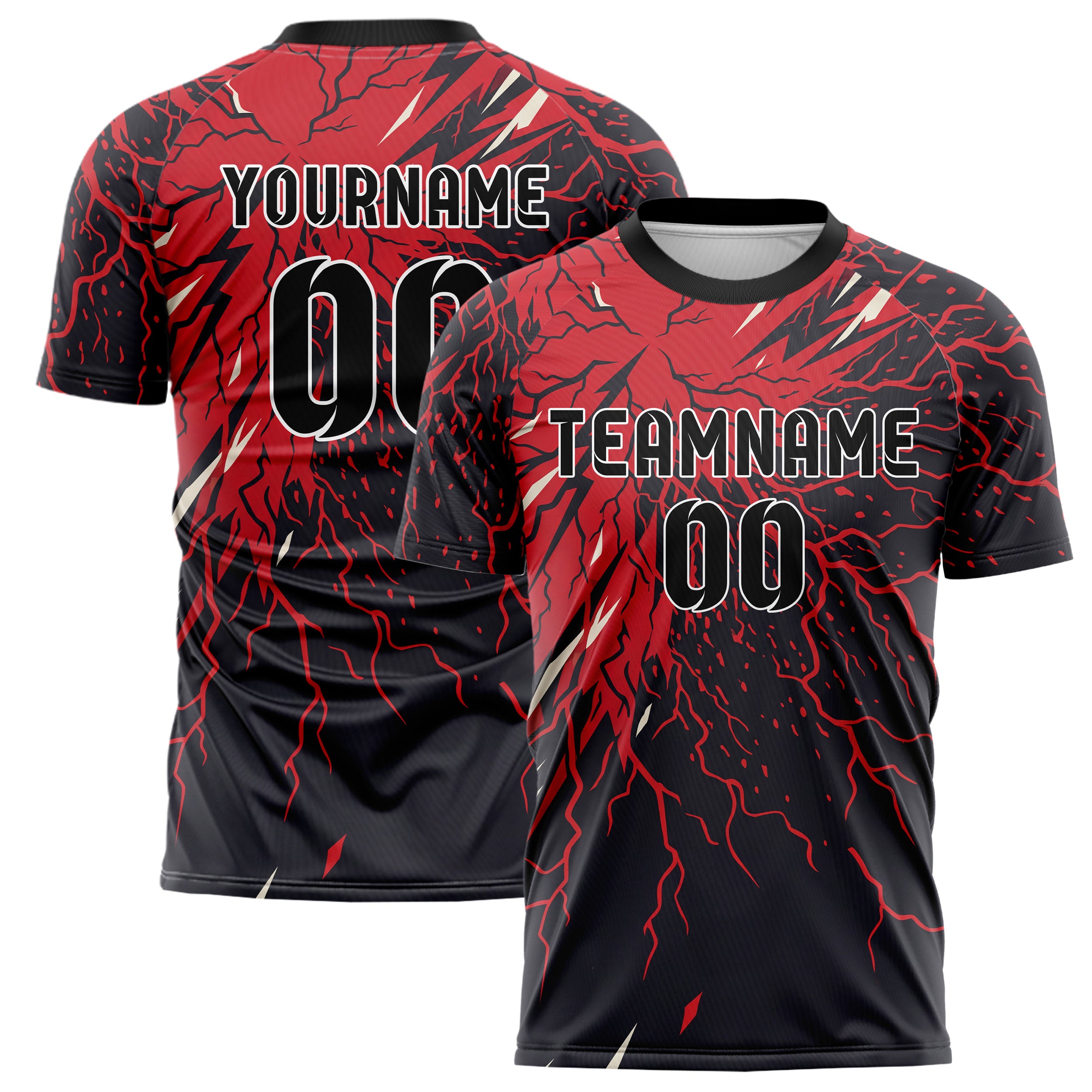 Black Red White Lightning Storm Custom Soccer Jersey