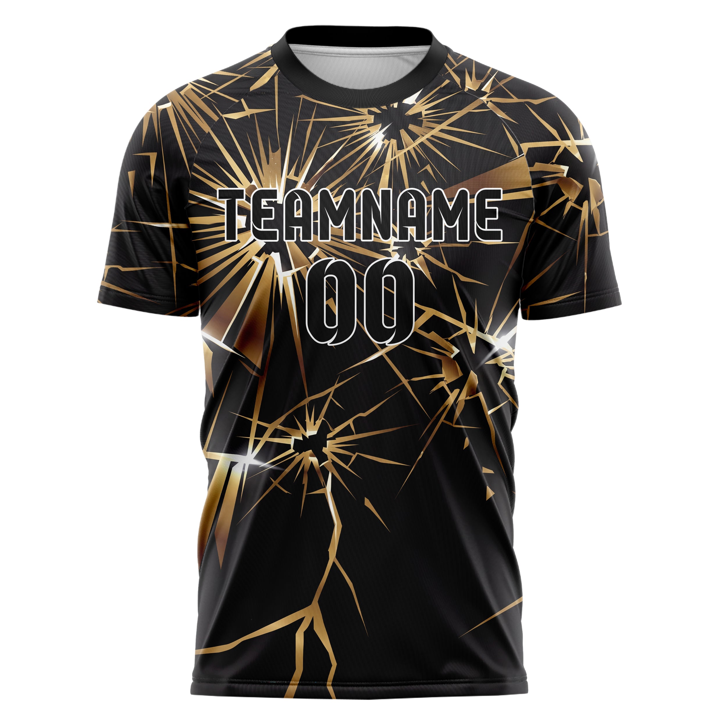 Black Gold White Shattered Impact Custom Soccer Jersey