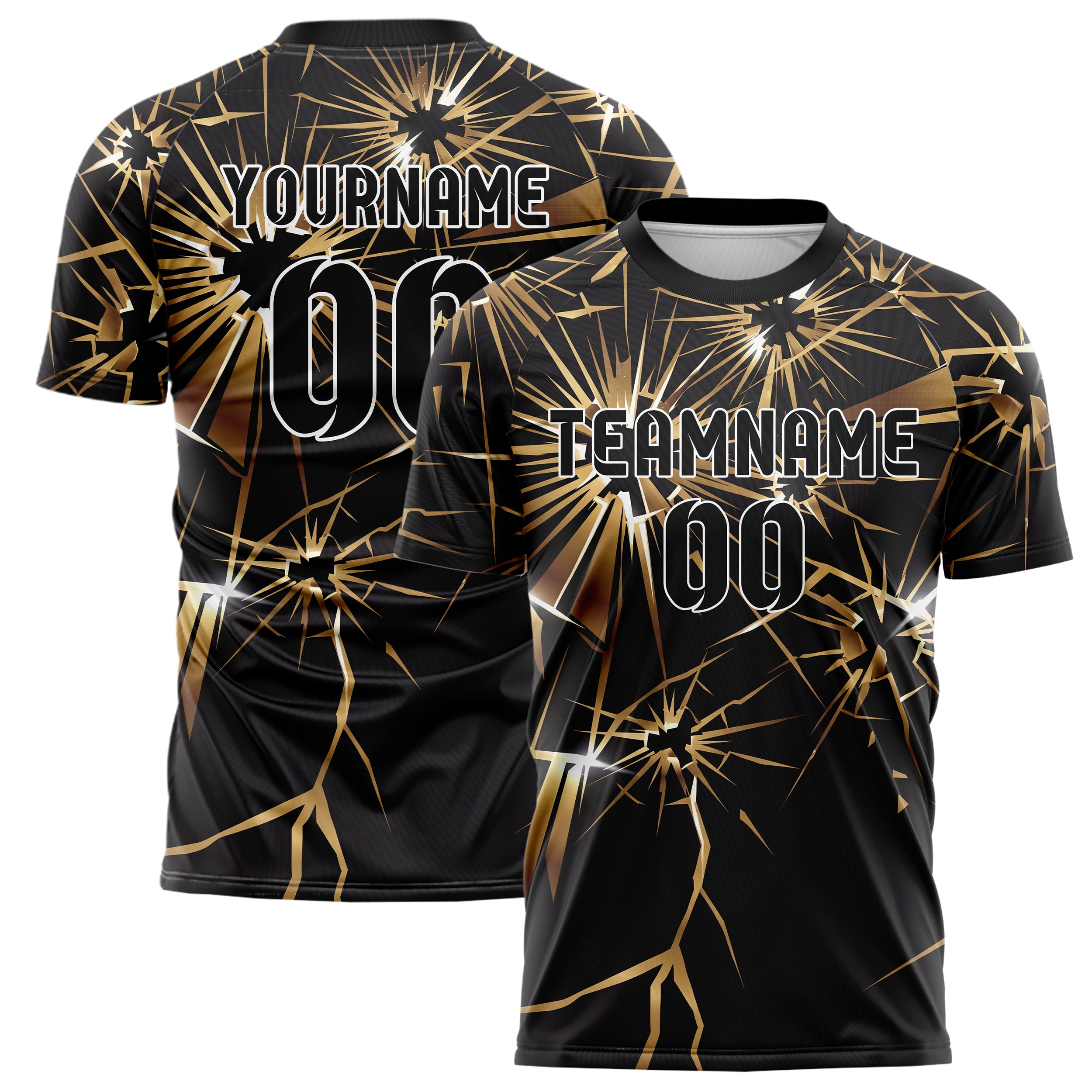 Black Gold White Shattered Impact Custom Soccer Jersey