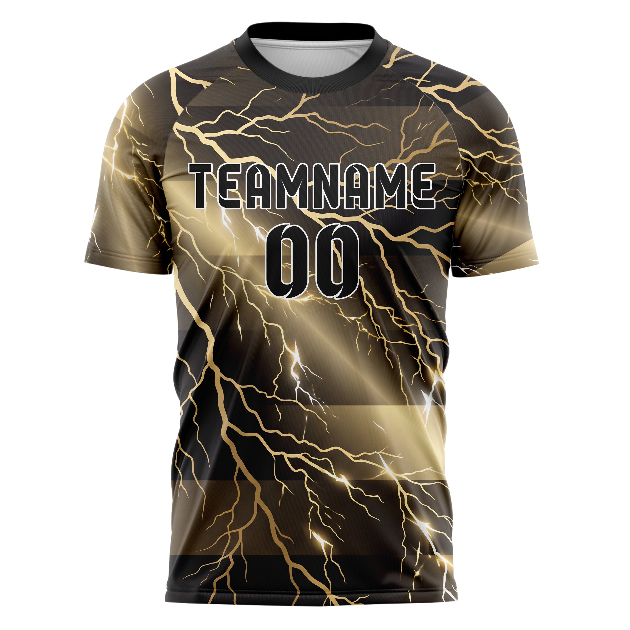 Black Gold White Lightning Storm Custom Soccer Jersey