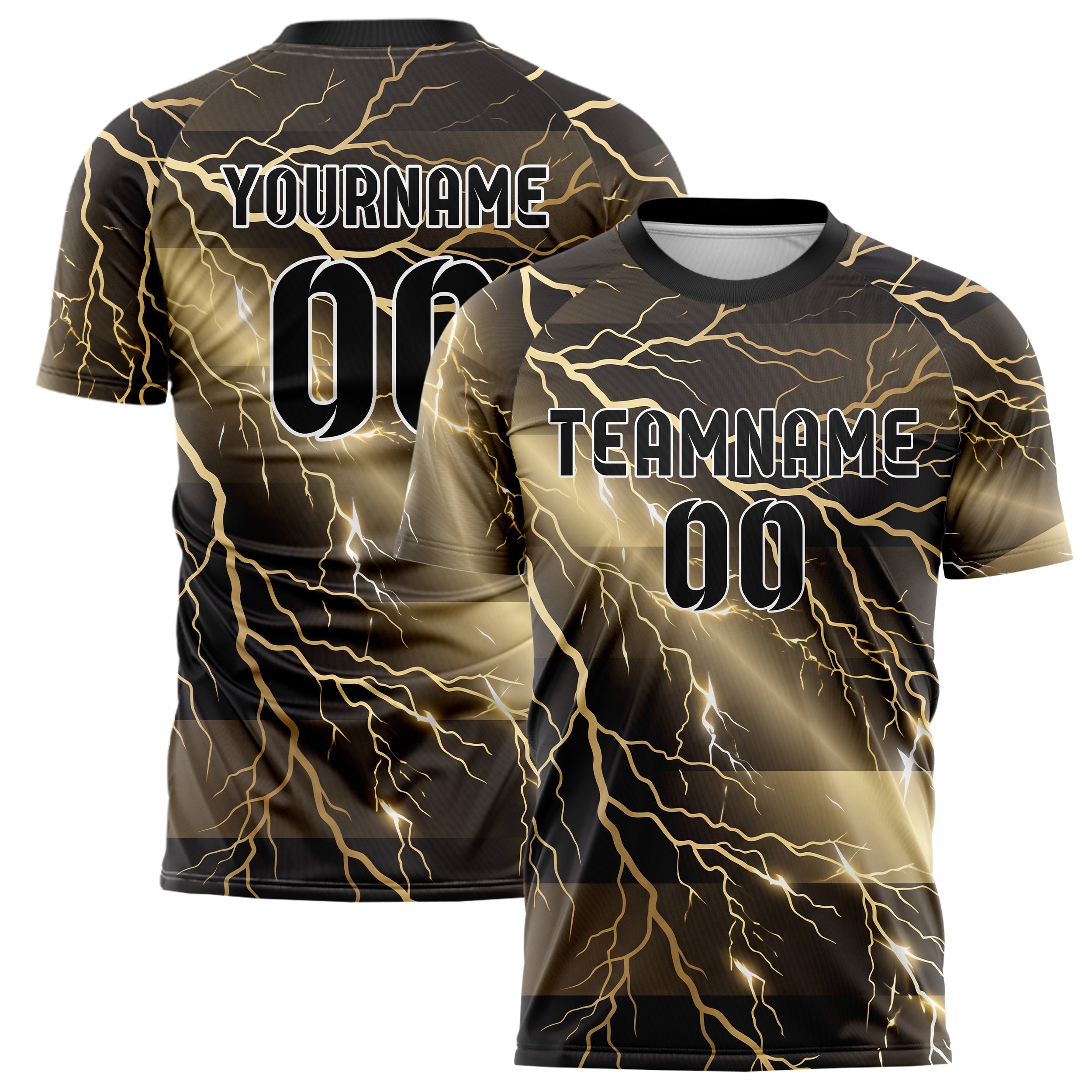 Black Gold White Lightning Storm Custom Soccer Jersey